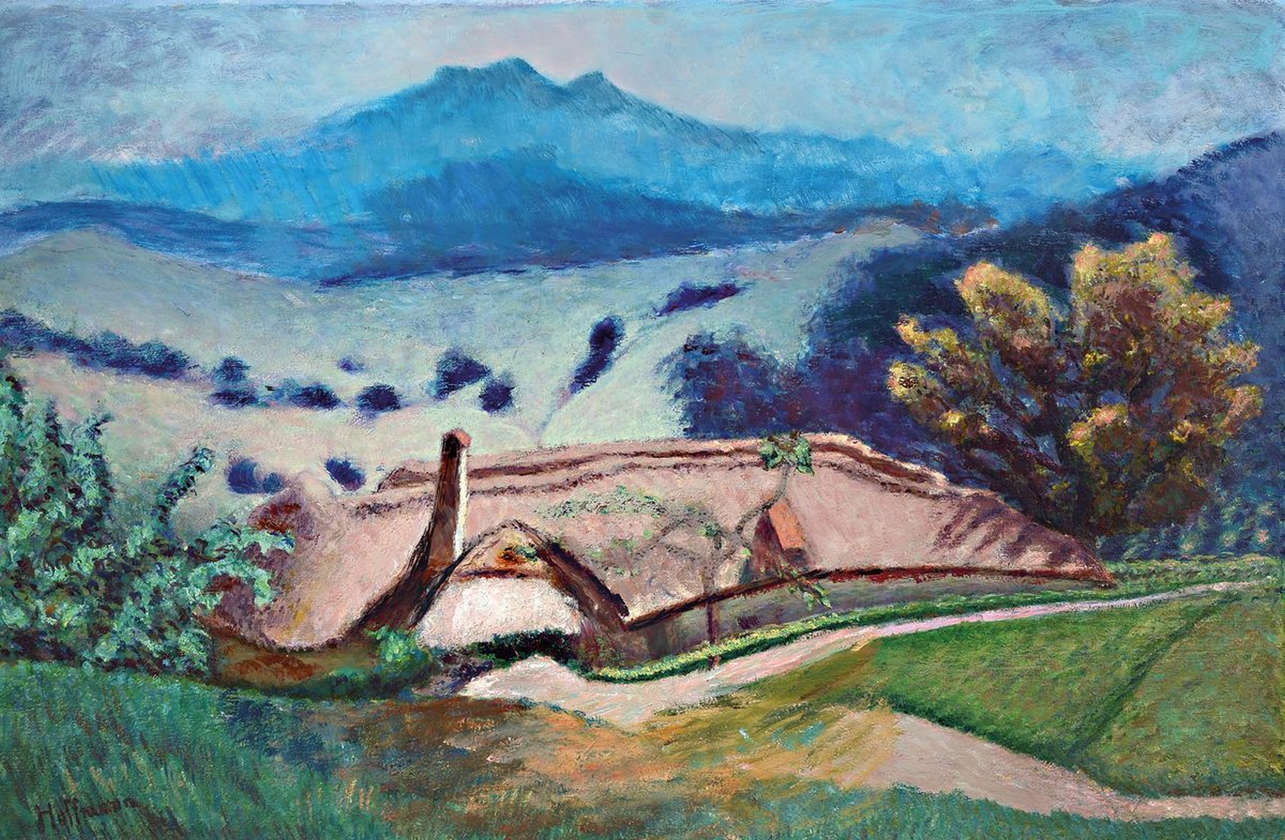 Fritz Hoffmann, 1907-1942, "Landschaft", Links unten sign., Öl/Lwd, ca. 64x97 cm
