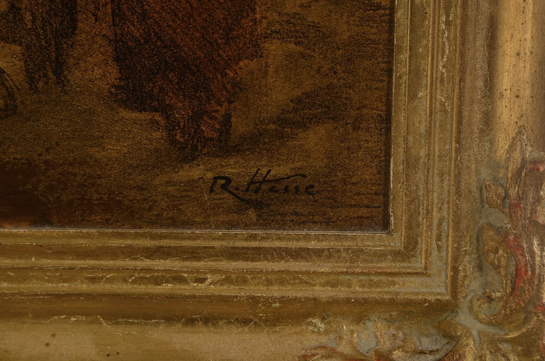 Detail a: Rudolf Hesse, 1871 Saarlouis-1944 München, Kreuzigungsszene, Öl/Hartfaser, rechts unten signiert, ca. 30x24cm, R. ca. 36x30cm