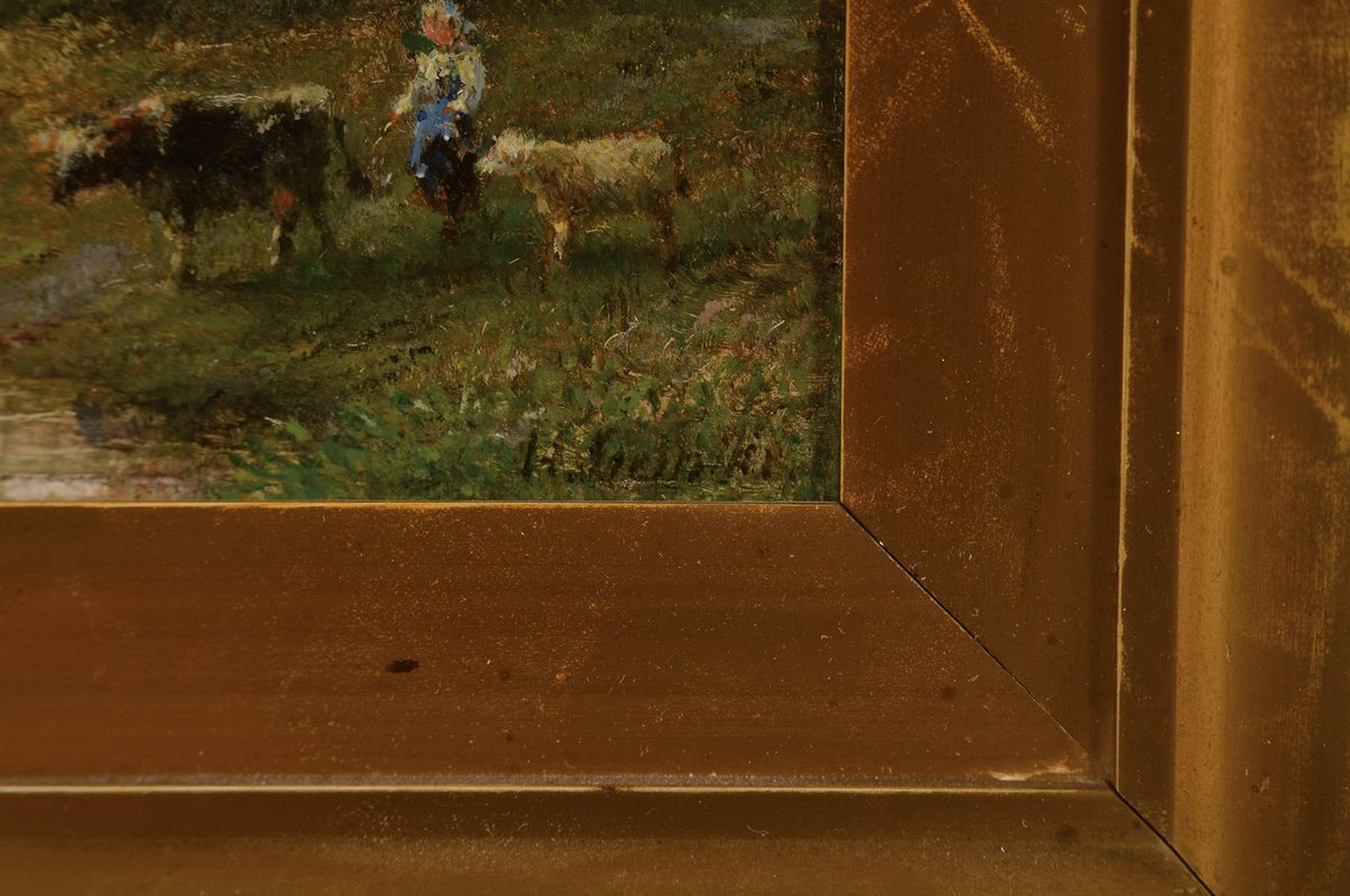 Detail a: H. Steintke, um 1900, zwei Pendants, Hirtendarstellungen in Landschaften, Öl/Holz, 16 x 12 cm, beide gerahmt, ca. 28 x 24 cm