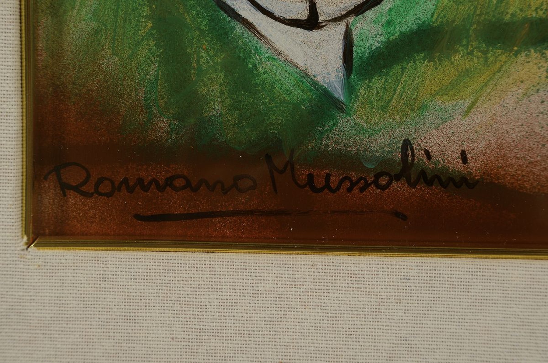 Detail a: Romano Mussolini, 1927 Forli-2006 Rom, Sohn von Benito Mussolini, Musiker und Maler, hier: Portrait eines Clowns, Mischtechnik auf Platte, links ...