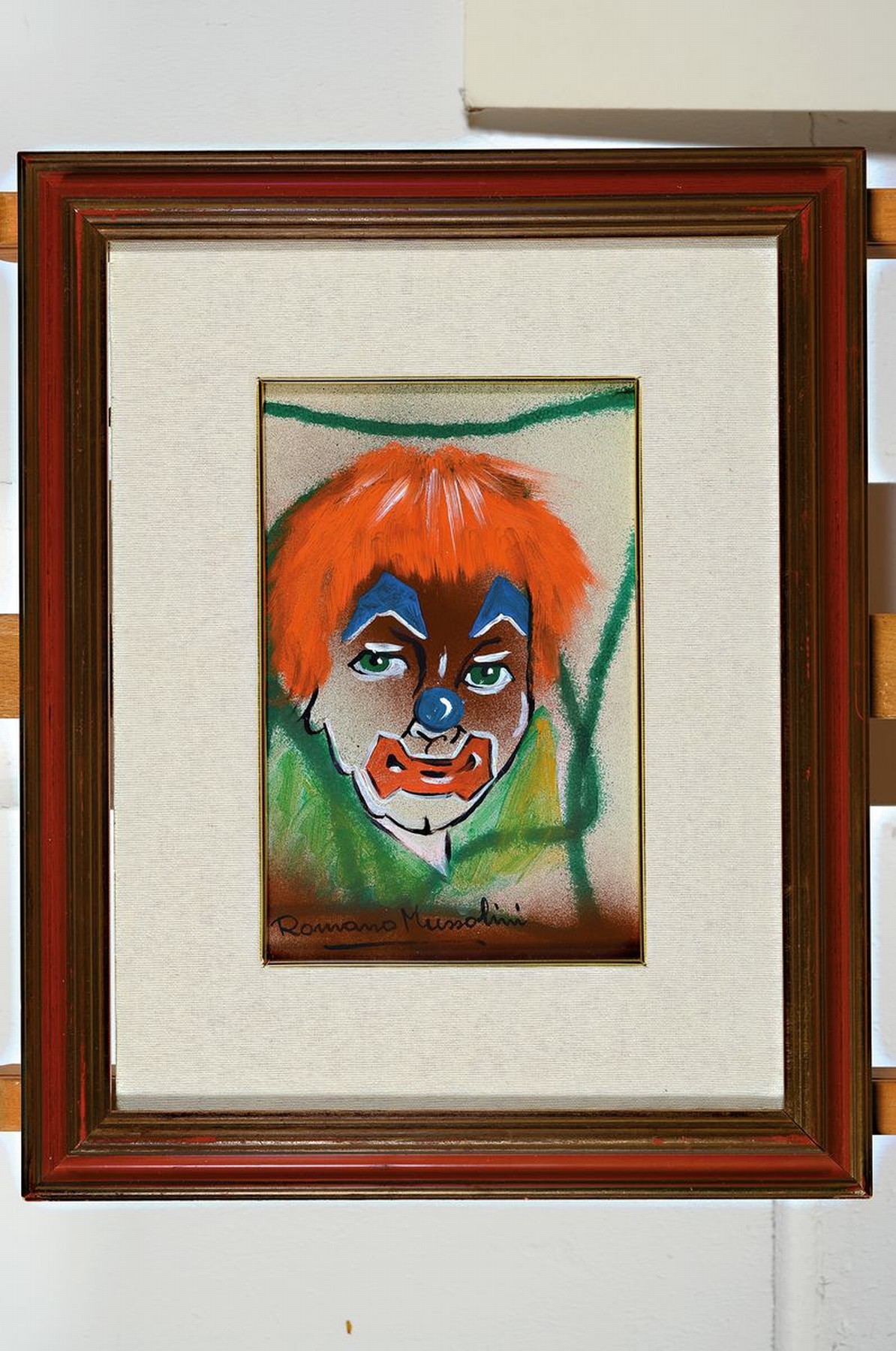 Detail k: Romano Mussolini, 1927 Forli-2006 Rom, Sohn von Benito Mussolini, Musiker und Maler, hier: Portrait eines Clowns, Mischtechnik auf Platte, links ...