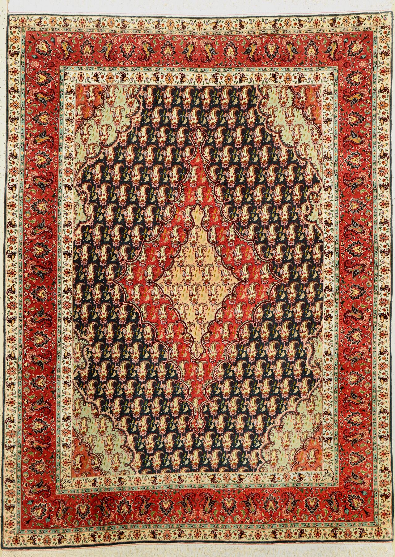 Täbriz Alabaft fein(50 Raj), Signiert, Persien, ca. 40 Jahre, Korkwolle mit und auf Seide, ca. 213 x 156 cm, EHZ: 1-2