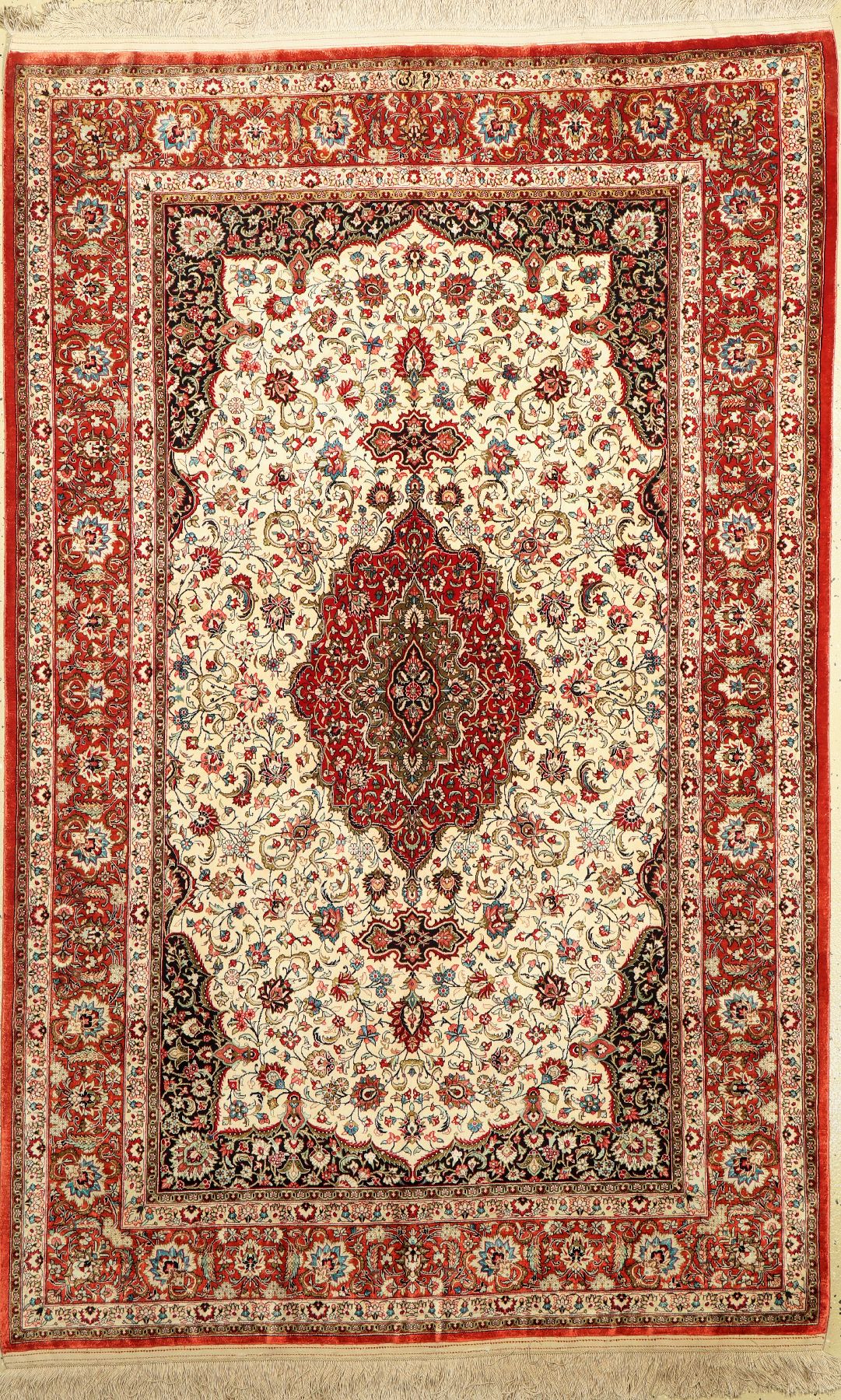 Ghom Seide fein Signiert, (Erami), Persien,um 1940, reine Naturseide, ca. 205 x 133 cm, EHZ: 2
