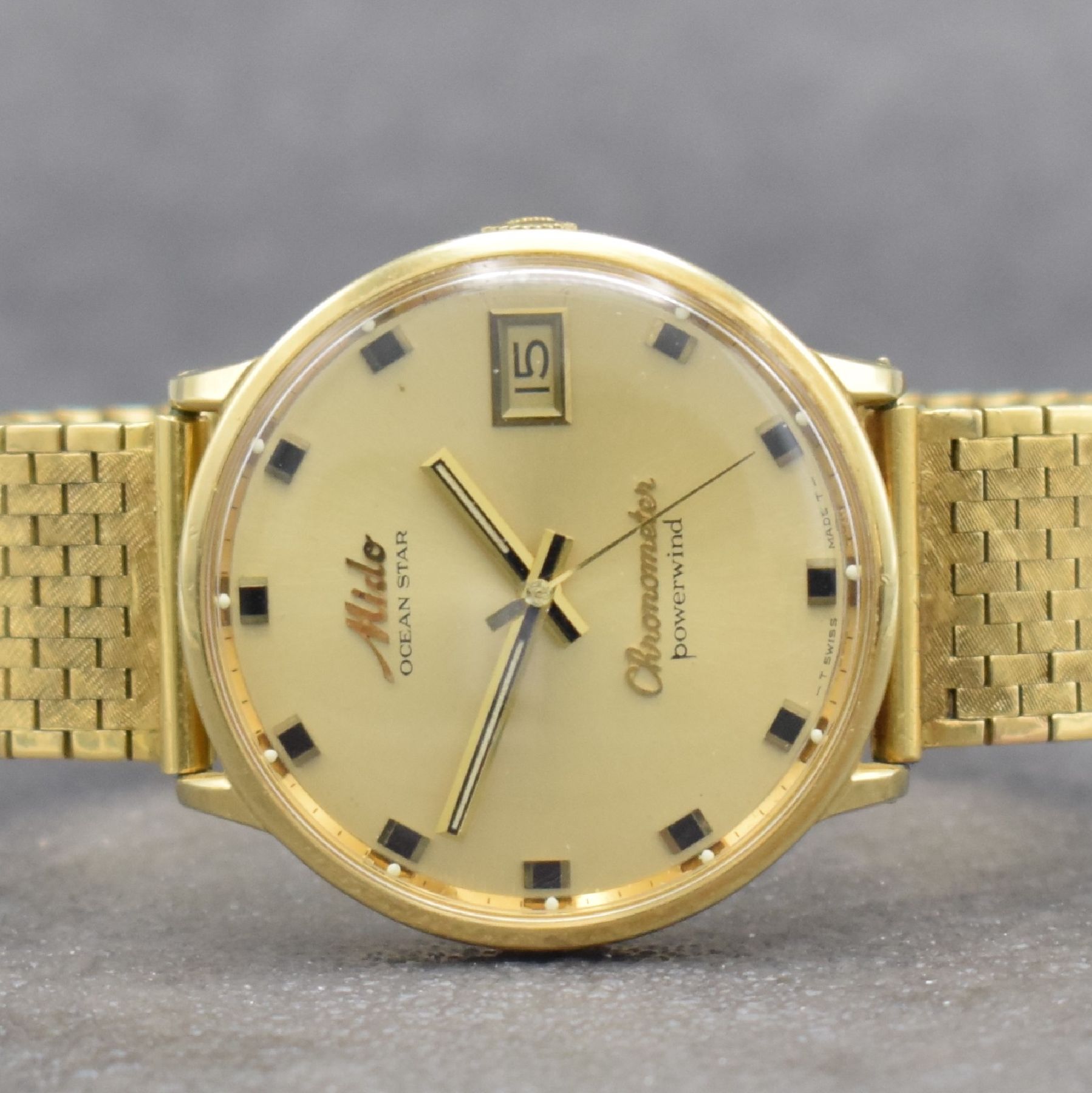 Detail a: MIDO Chronometer Ocean Star seltene Herrenarmbanduhr in GG 585/000 im F B Gehäuse, Schweiz um 1970, Automatik, Ref. 5047, Monocoque-Geh., gold. ...