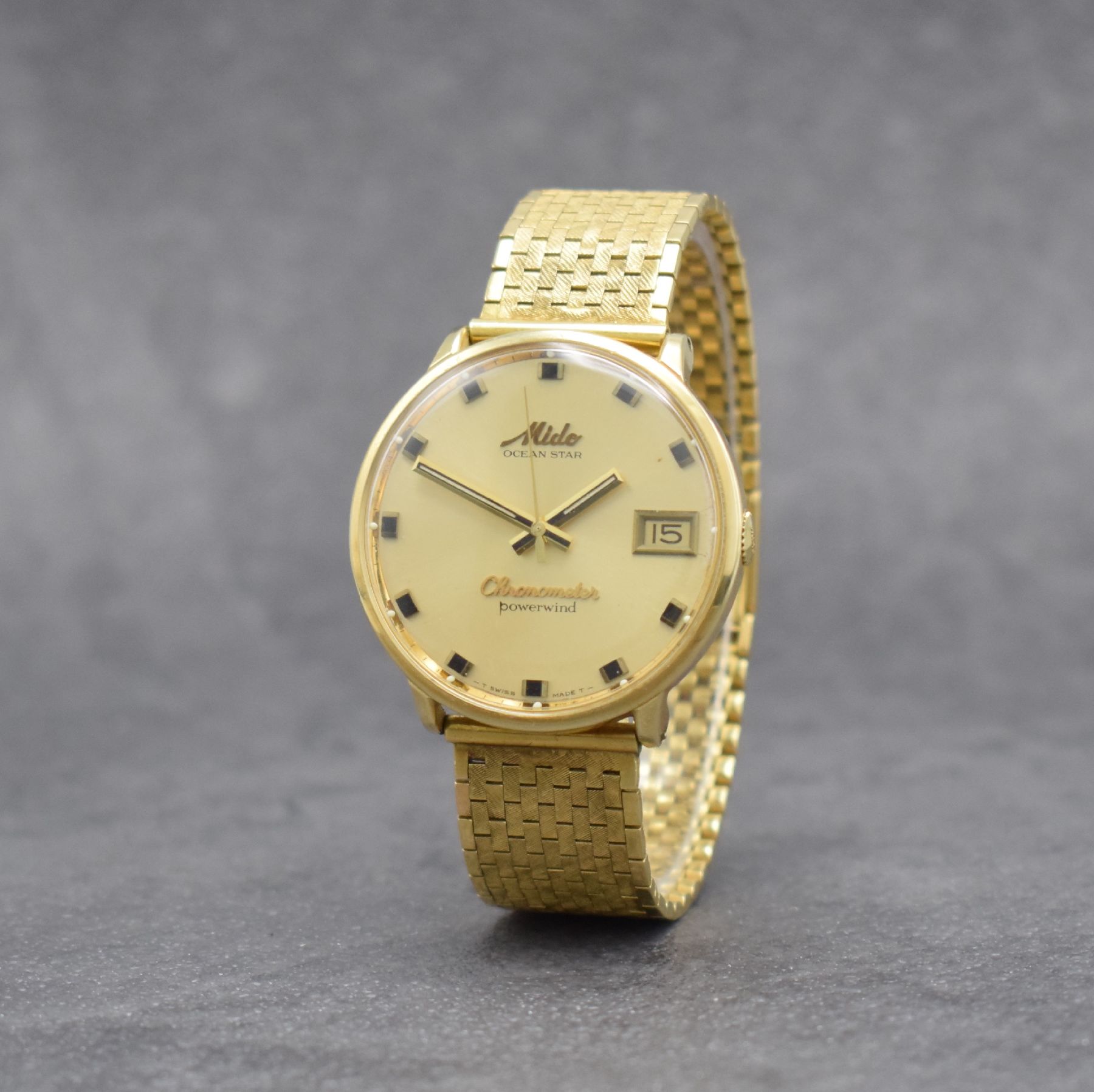 Detail b: MIDO Chronometer Ocean Star seltene Herrenarmbanduhr in GG 585/000 im F B Gehäuse, Schweiz um 1970, Automatik, Ref. 5047, Monocoque-Geh., gold. ...