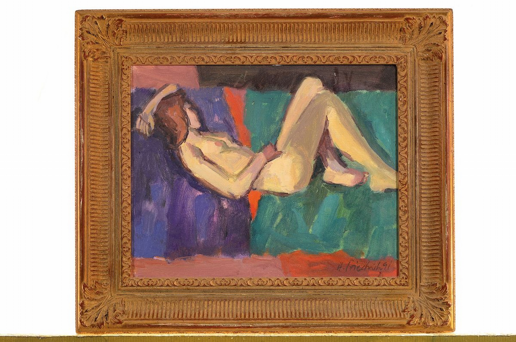 Detail k: Heinz Friedrich, 1924-2018 Schwetzingen, liegender weiblicher Akt, Öl/Lwd, rechts unten signiert und dat. 91, ca. 24x30cm, R. ca. 30x41cm