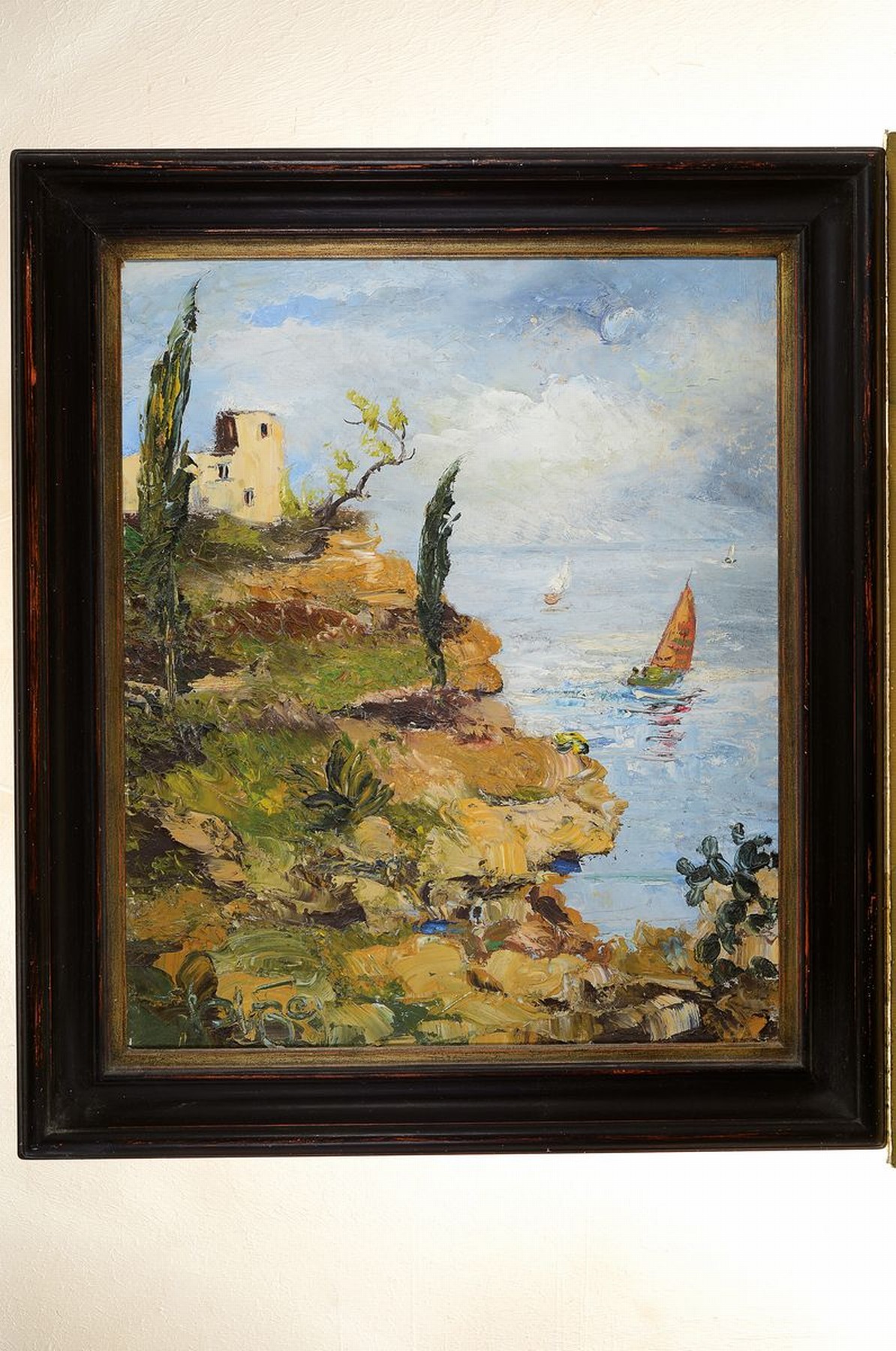 Detail k: Karl Philipp Spitzer, 1887-1954 Speyer, Südliche Küstenlandschaft, Öl/Malkarton, links unten signiert, ca. 60x50cm, R. ca. 74x 64cm