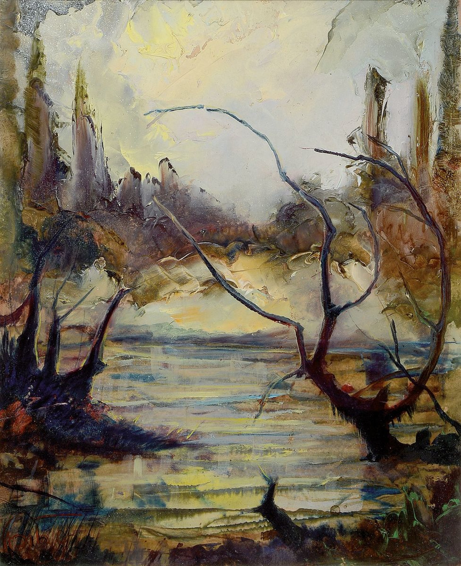 Karl Philipp Spitzer, 1887-1954 Speyer, Altrheinlandschaft, Öl/Papier, links unten signiert, ca. 45x37cm, PP, u.Gl., R. ca. 67x58cm