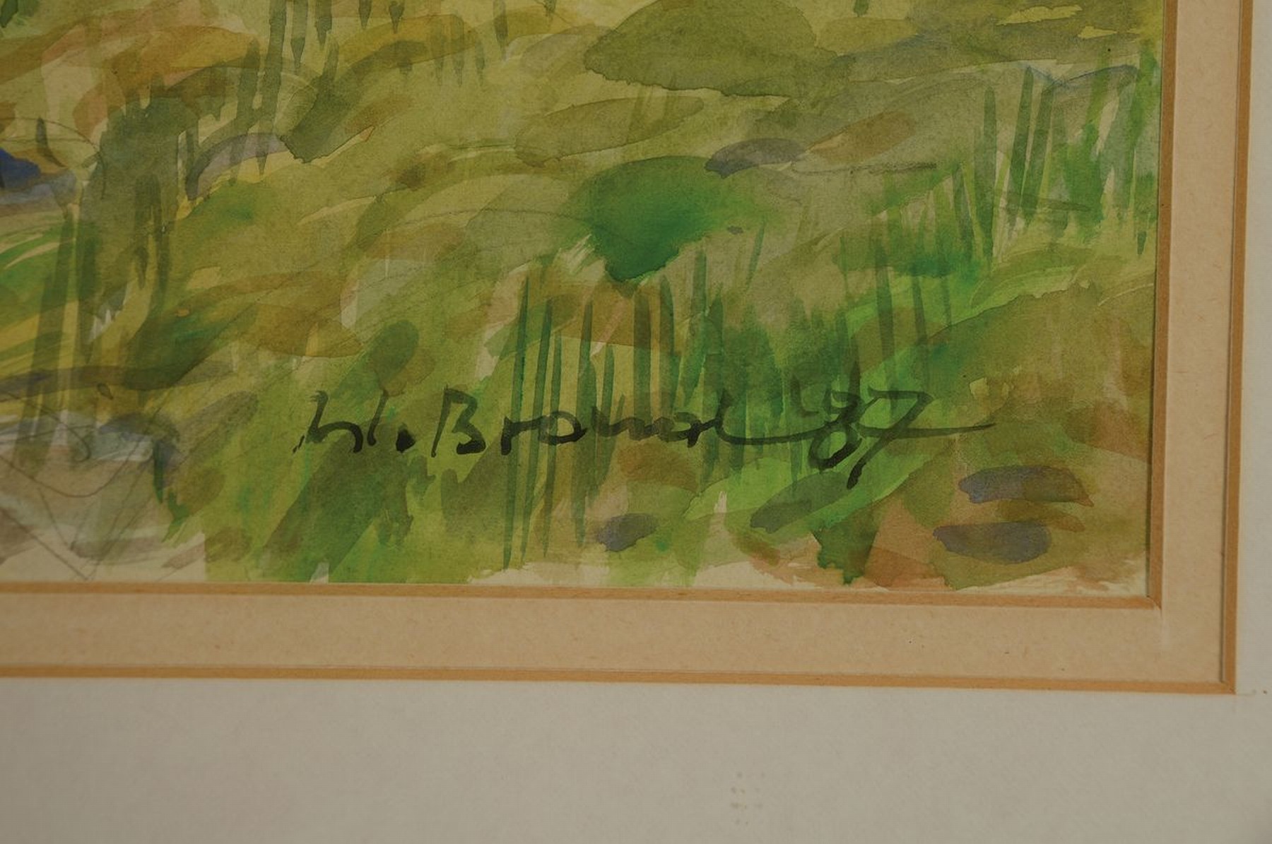 Detail a: Werner Brand, geb. 1933 Löbau, Landschaft, Aquarell, signiert, ca. 54 x 38 cm, unter Glas, Rahmen
