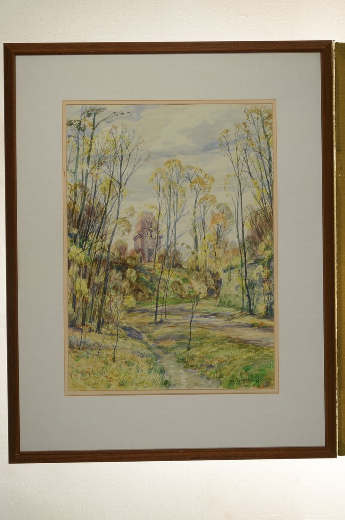 Detail k: Werner Brand, geb. 1933 Löbau, Landschaft, Aquarell, signiert, ca. 54 x 38 cm, unter Glas, Rahmen