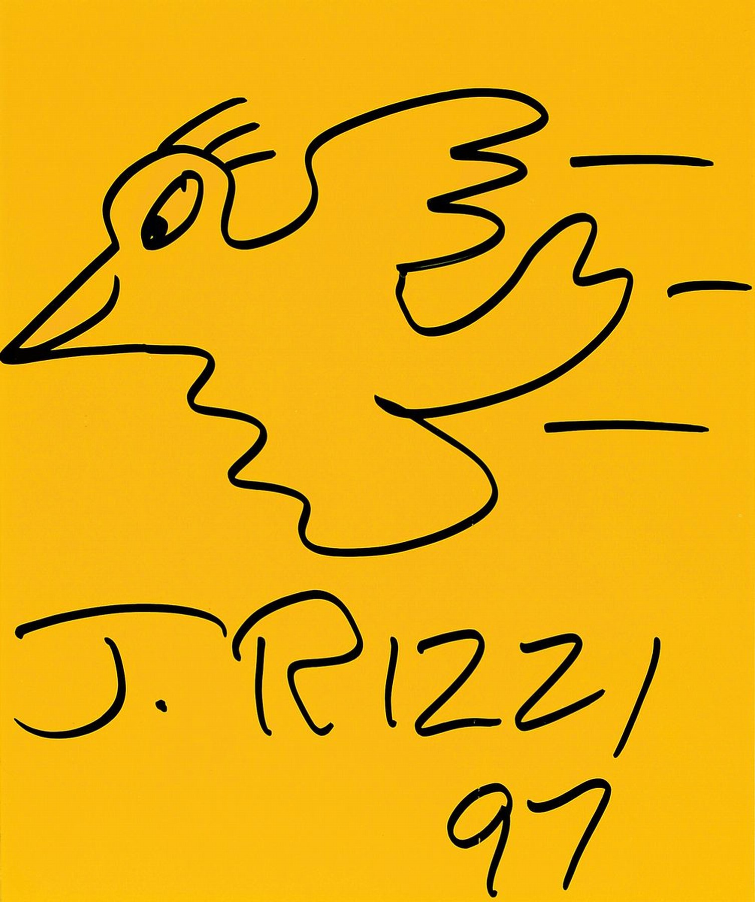 James Rizzi, 1950-2011, "Bird", Filzstiftzeichnung, handsign., dat. 97, unter Glas gerahmt, gesamt ca. 34,5x31,5 cm