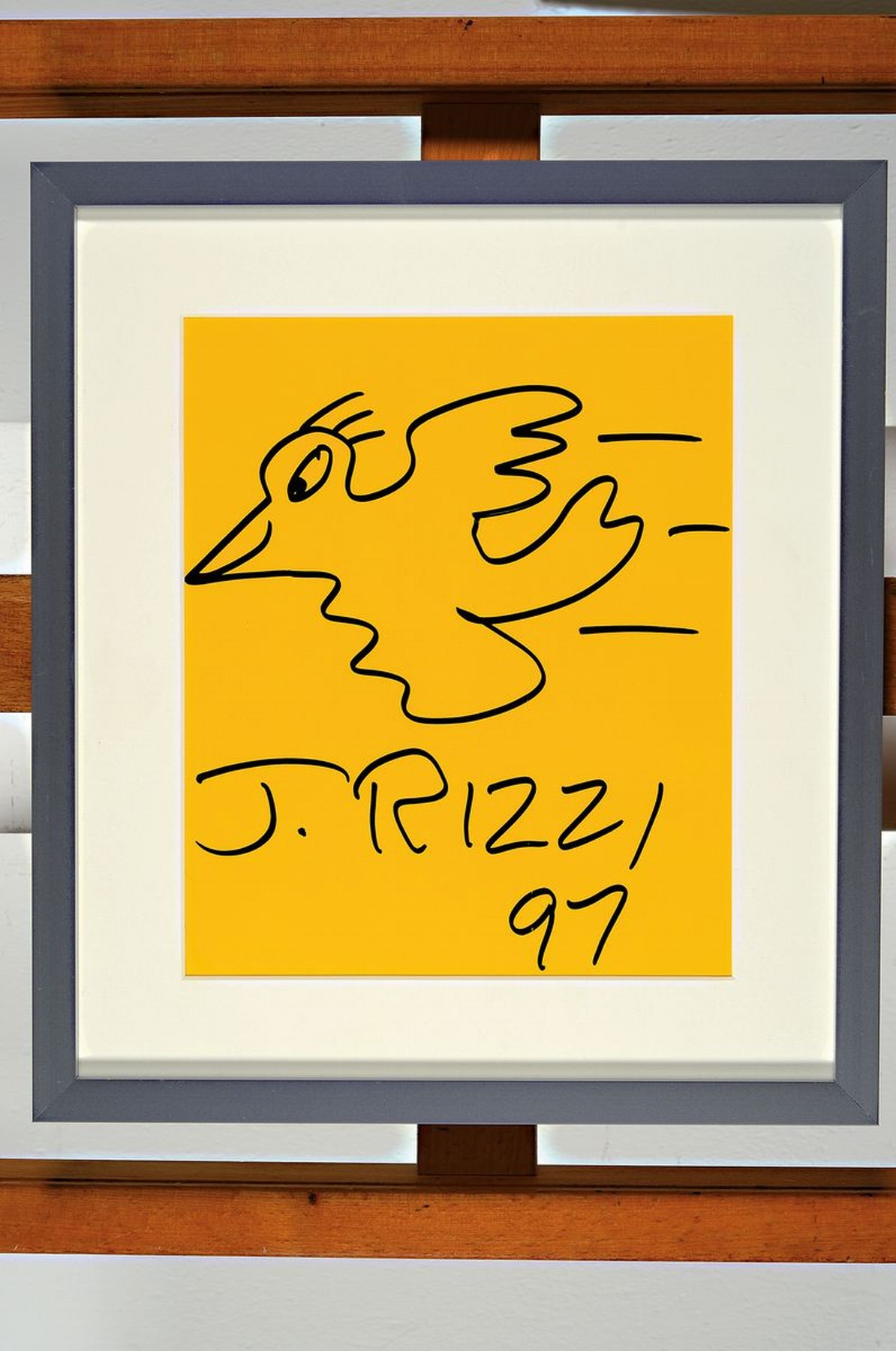 Detail k: James Rizzi, 1950-2011, "Bird", Filzstiftzeichnung, handsign., dat. 97, unter Glas gerahmt, gesamt ca. 34,5x31,5 cm