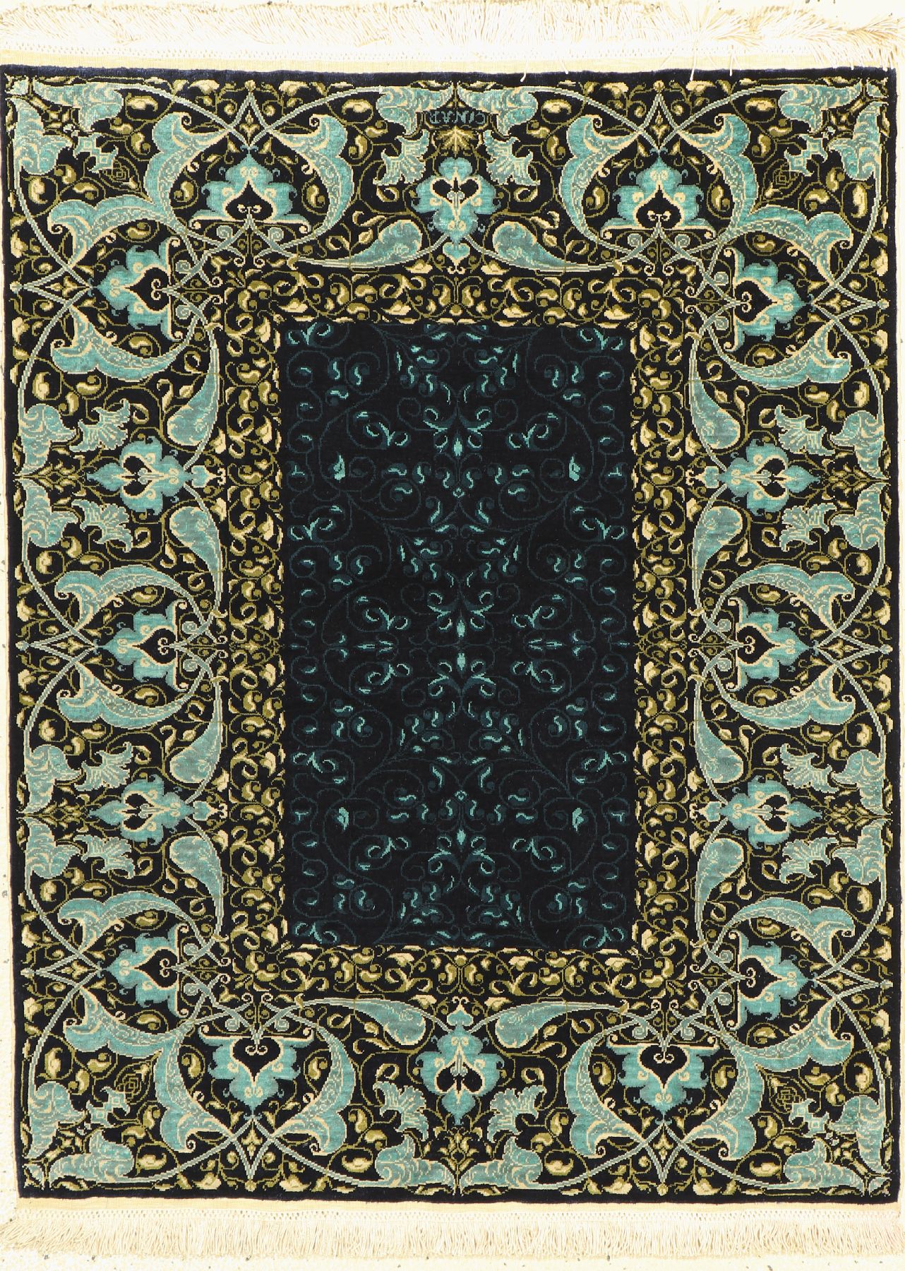 Hereke Seide fein,Signiert(Cinar), Türkei, ca. 40 Jahre, reine Naturseide, ca. 95 x 76 cmca. 650.000 Kn/qm, (8x8 Knoten), EHZ: 2