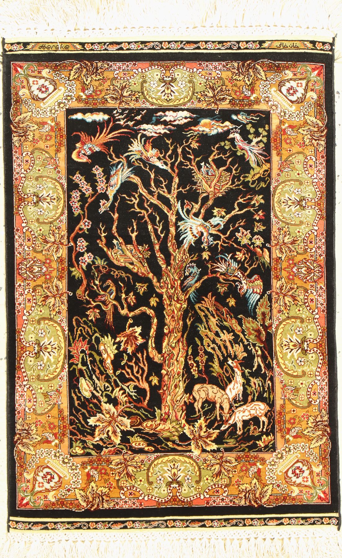 Hereke Seide"Khankhani" fein, Signiert, Türkei, ca. 50 Jahre, reine Naturseide, ca. 64x 44 cm, ca. 1,4 Mio. Kn/qm, (12x12 Knoten), EHZ: ...