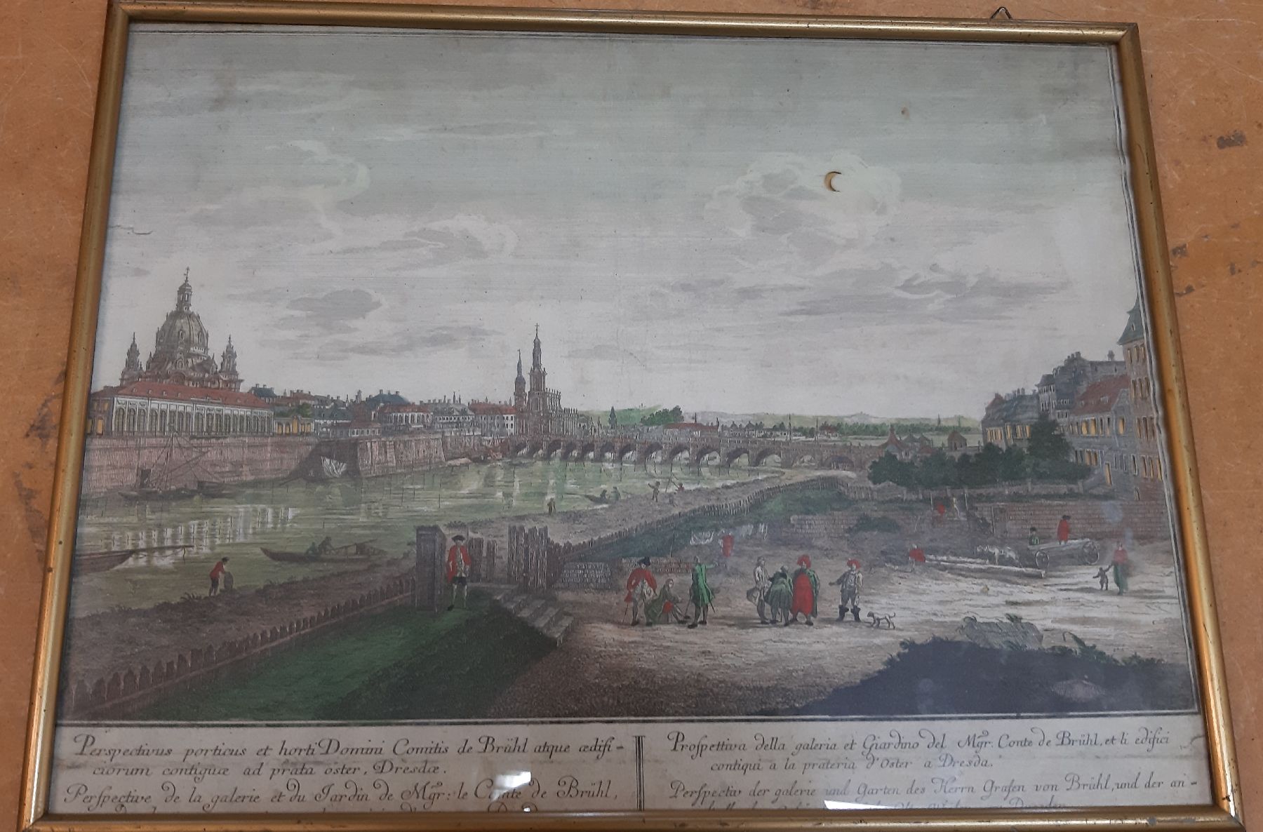 Detail b: Drei Guckkastenbilder, I.I. Stelzer, Ansichten von Dresden, königliche katholische Kirche...; Garten des Herrn Grafen von Brühl..., Platz der ...