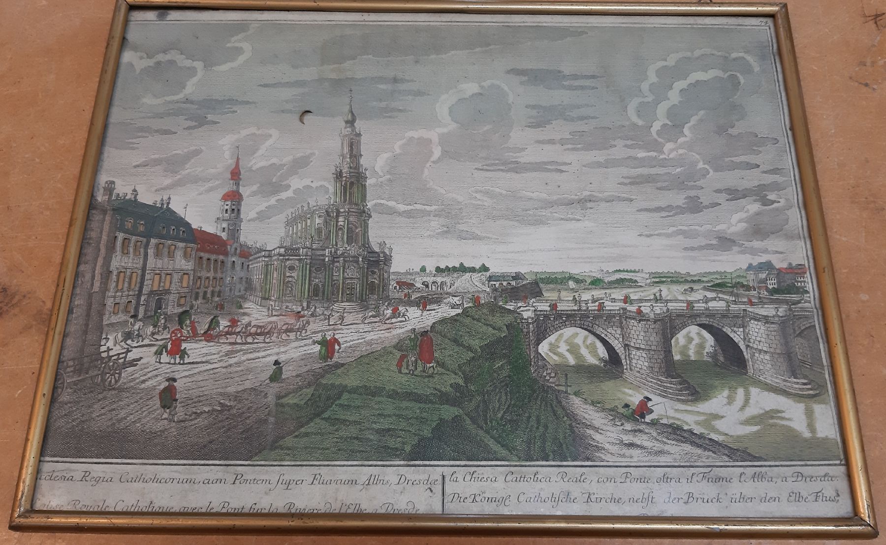 Detail c: Drei Guckkastenbilder, I.I. Stelzer, Ansichten von Dresden, königliche katholische Kirche...; Garten des Herrn Grafen von Brühl..., Platz der ...