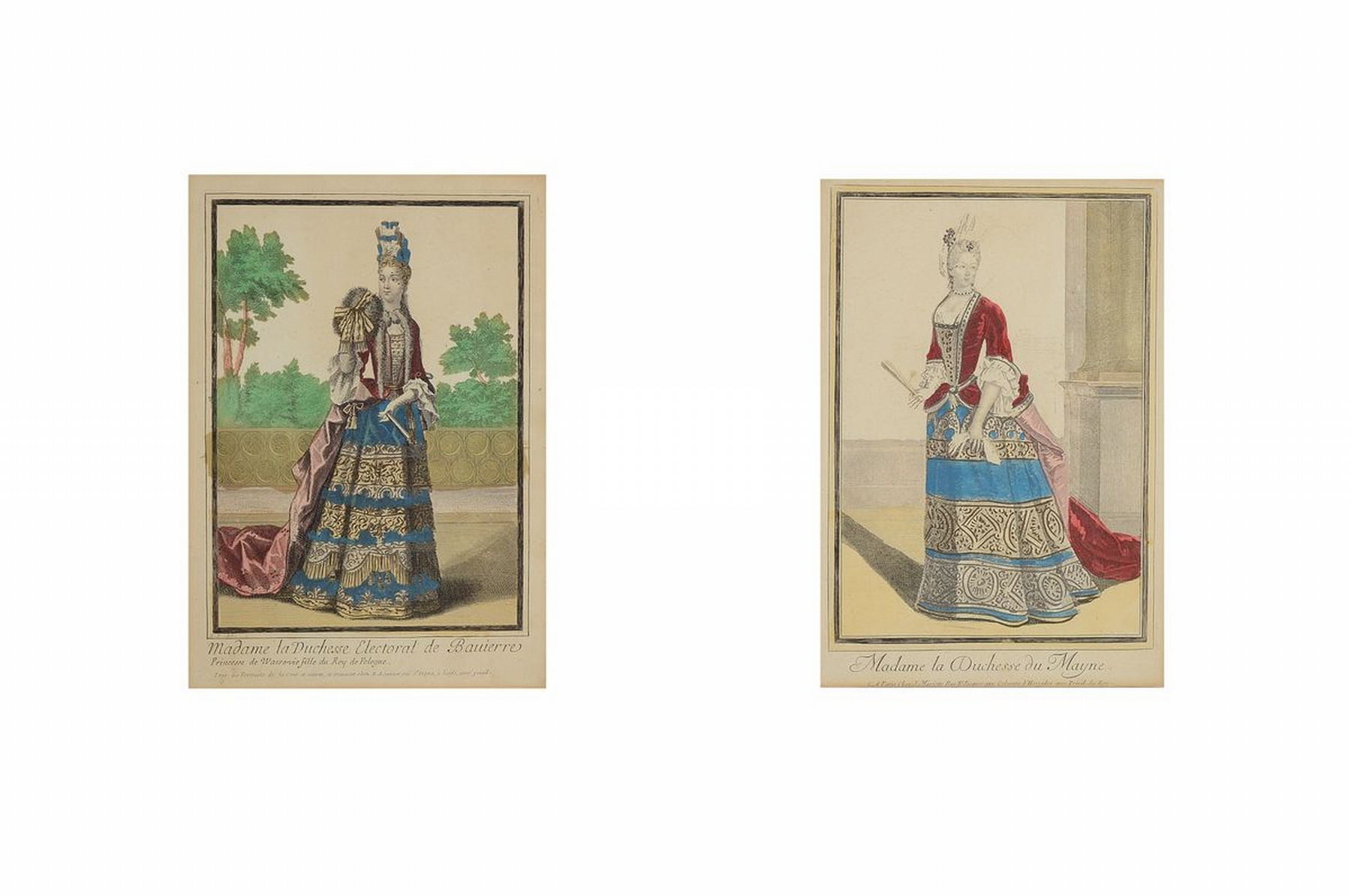 Detail a: 4 Kupferstiche, Robert Bonnart, 1652-1733, höfische Kostüme, a. Herzog Georg Ludwig von Braunschweig, b. Madame La Duchesse Electoral de Bauierre; ...