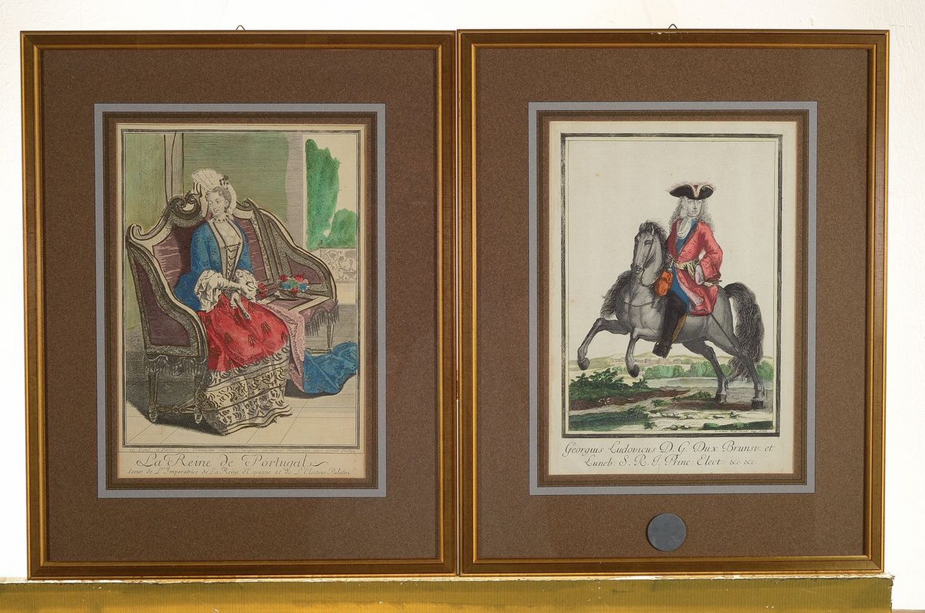 Detail k: 4 Kupferstiche, Robert Bonnart, 1652-1733, höfische Kostüme, a. Herzog Georg Ludwig von Braunschweig, b. Madame La Duchesse Electoral de Bauierre; ...