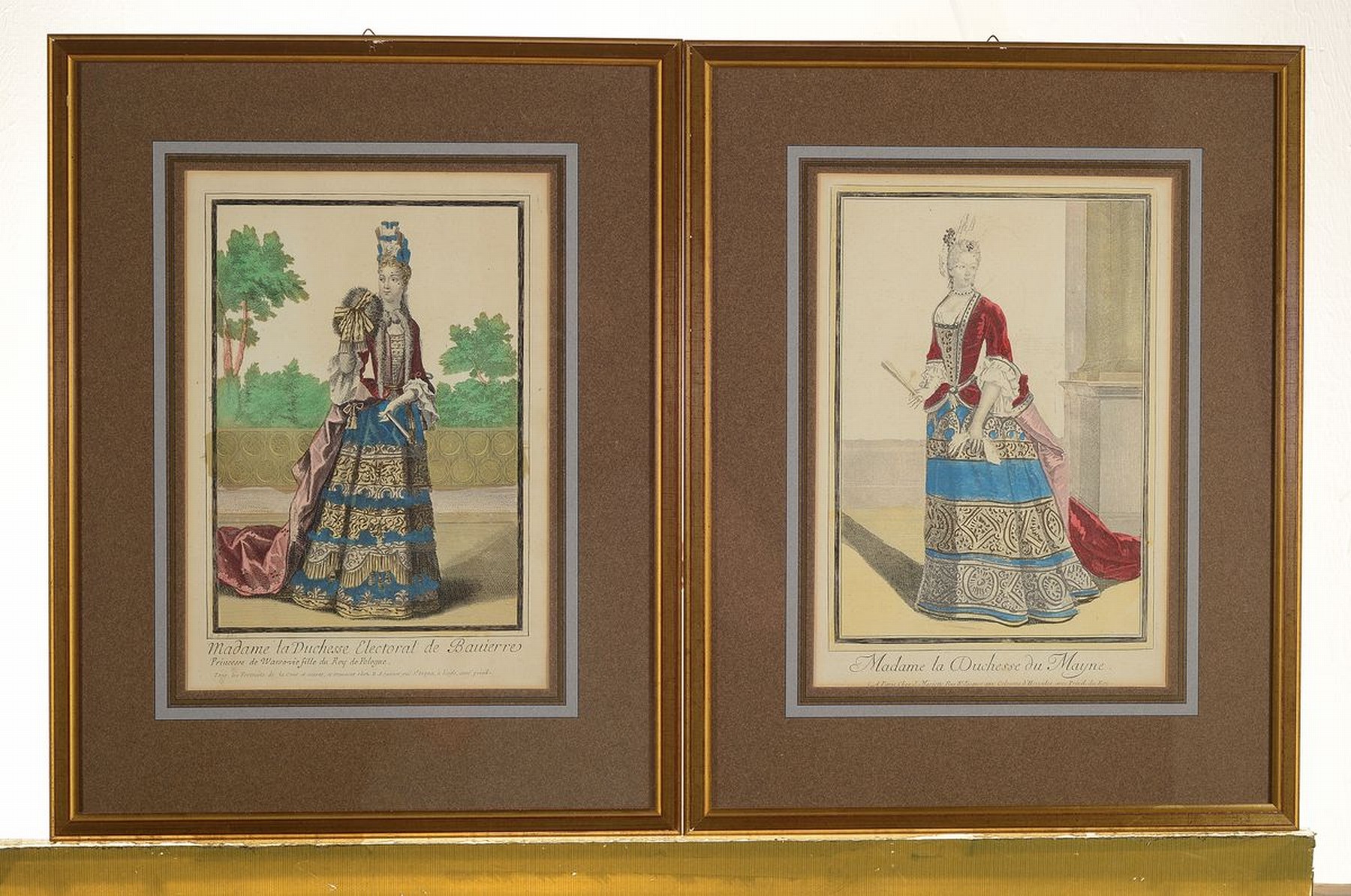 Detail l: 4 Kupferstiche, Robert Bonnart, 1652-1733, höfische Kostüme, a. Herzog Georg Ludwig von Braunschweig, b. Madame La Duchesse Electoral de Bauierre; ...