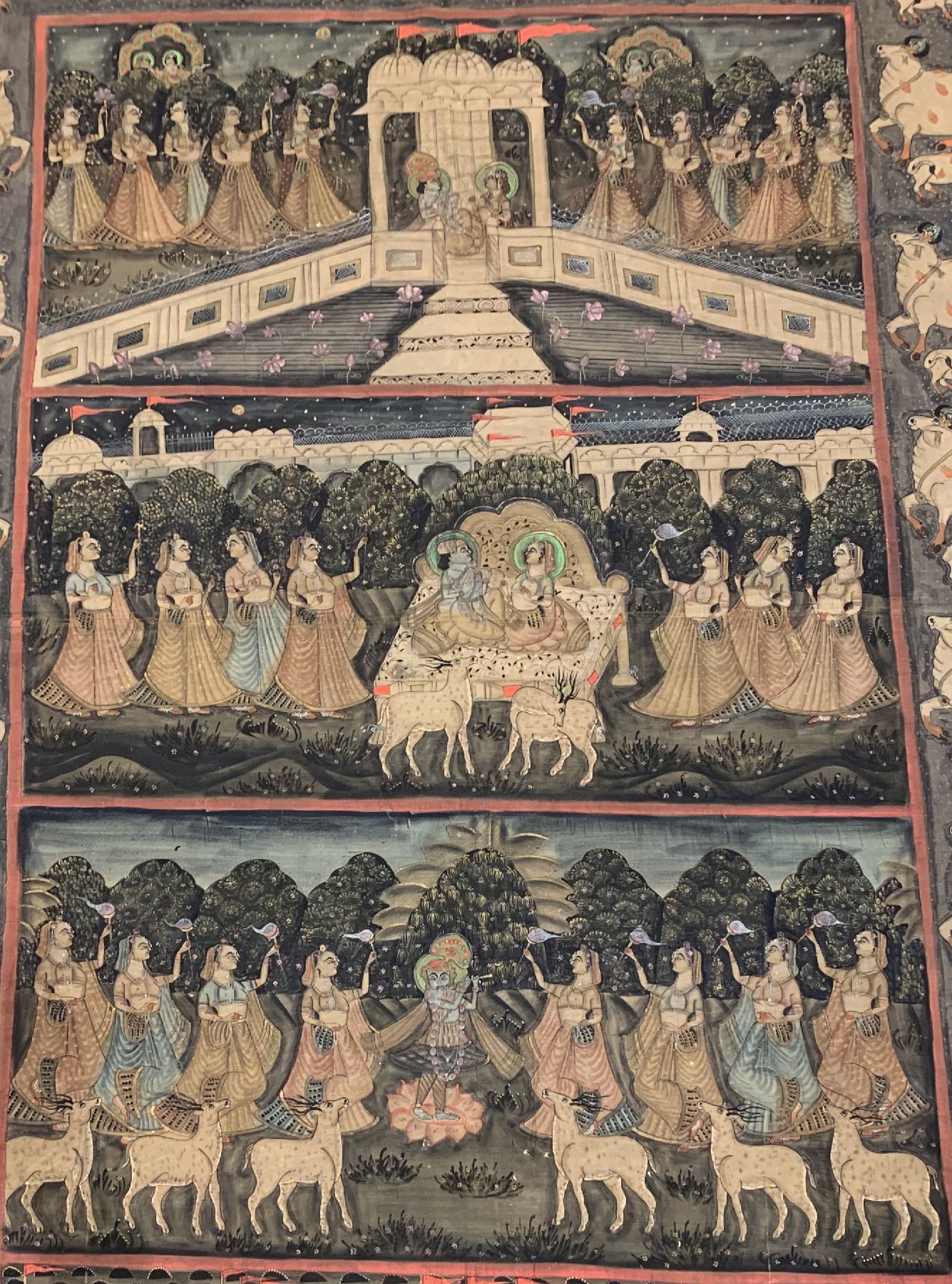 Detail b: Stoffmalerei aus Indien, (Mahabharata Geschichte, 19.Jhd, Mahabharata ist das bekannteste indische Epos das erstmals zwischen 400v.Chr und 400n.Chr ...