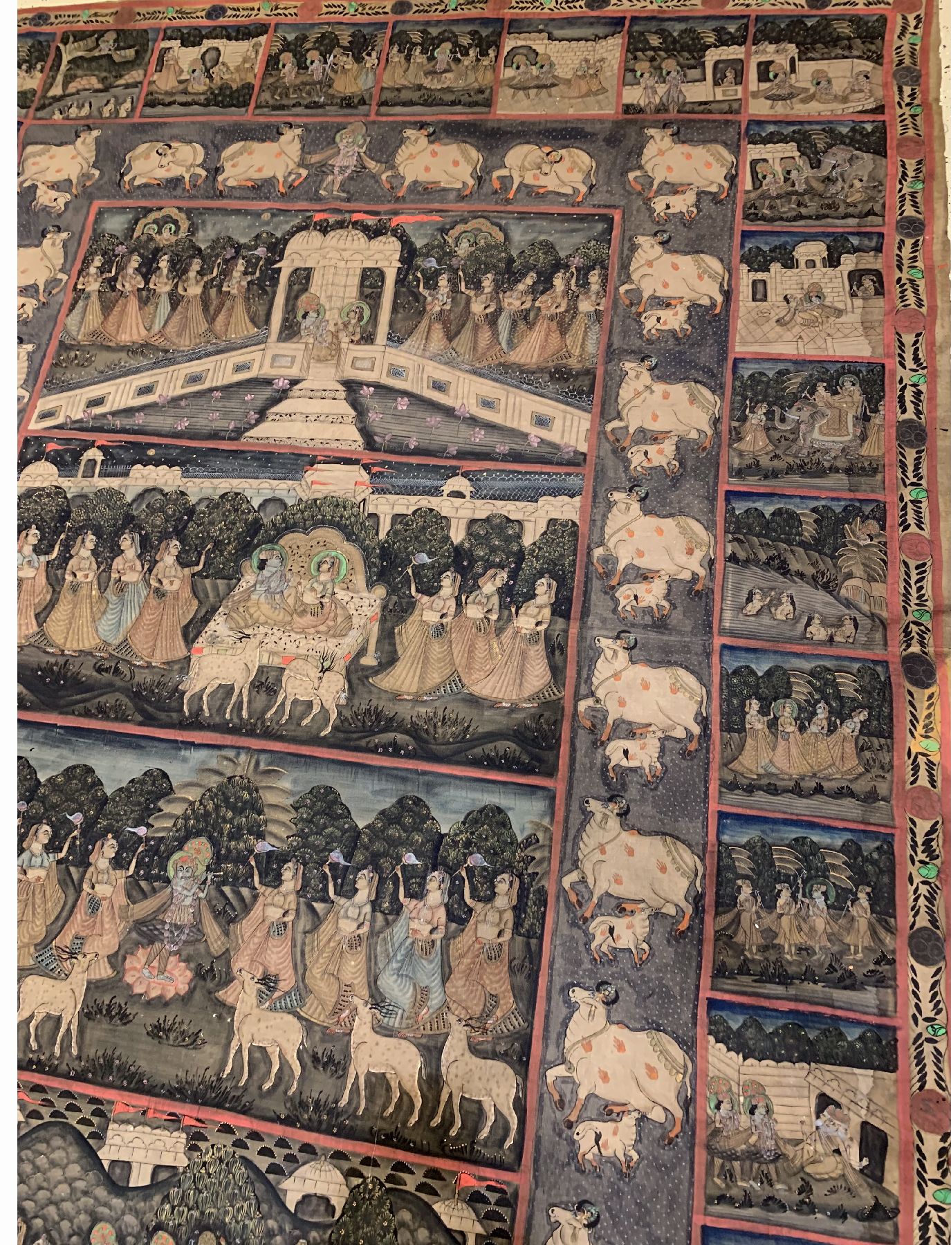 Detail e: Stoffmalerei aus Indien, (Mahabharata Geschichte, 19.Jhd, Mahabharata ist das bekannteste indische Epos das erstmals zwischen 400v.Chr und 400n.Chr ...