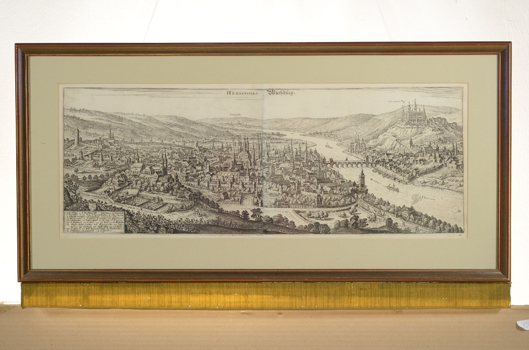 Detail c: 6 Kupferstiche mit Würzburger Ansichten, meistaus Topografie Franken von Matthias Merian, Mitte 17. Jh., Schloß, Julier Spital, Blick auf die ...