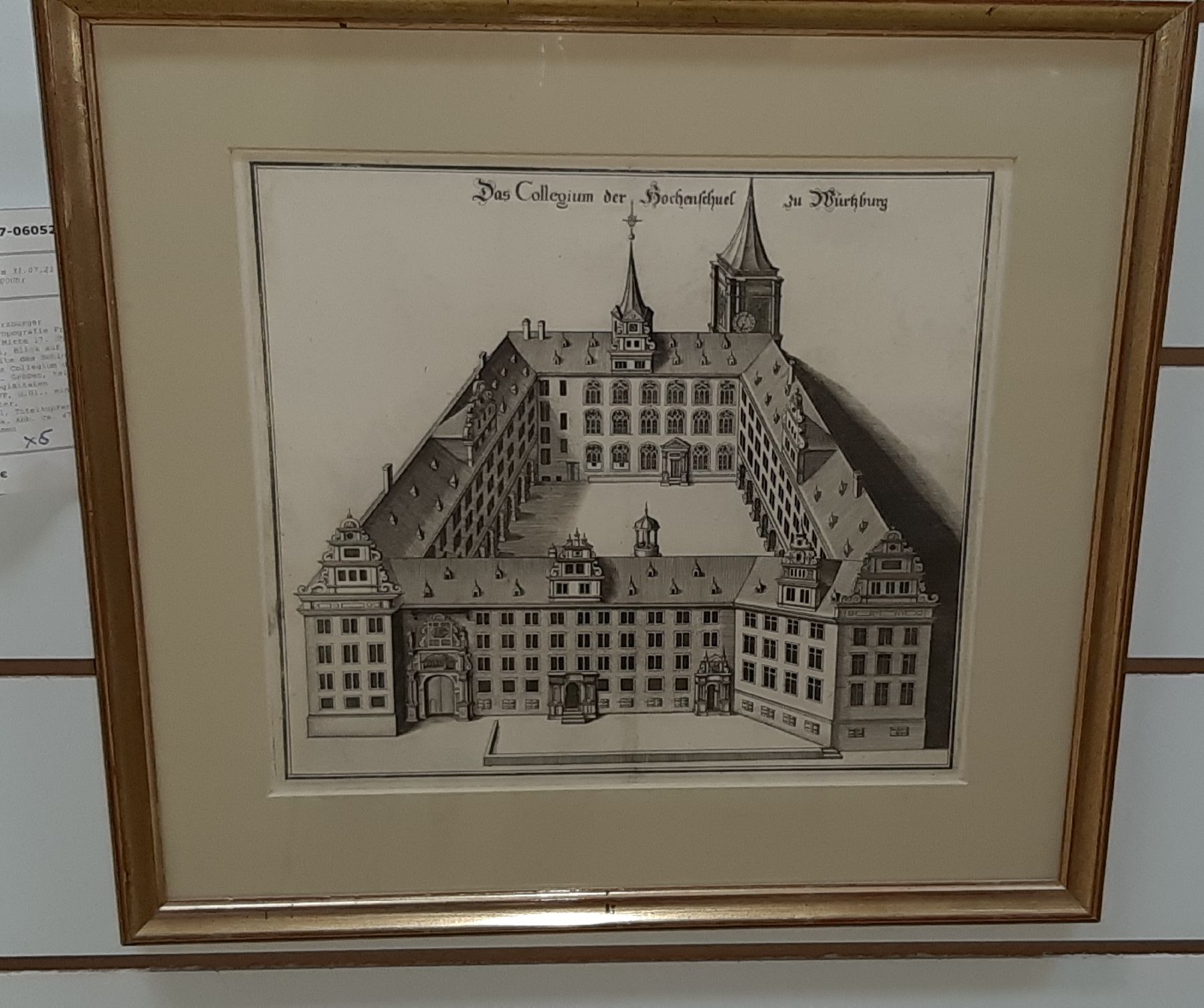 Detail k: 6 Kupferstiche mit Würzburger Ansichten, meistaus Topografie Franken von Matthias Merian, Mitte 17. Jh., Schloß, Julier Spital, Blick auf die ...