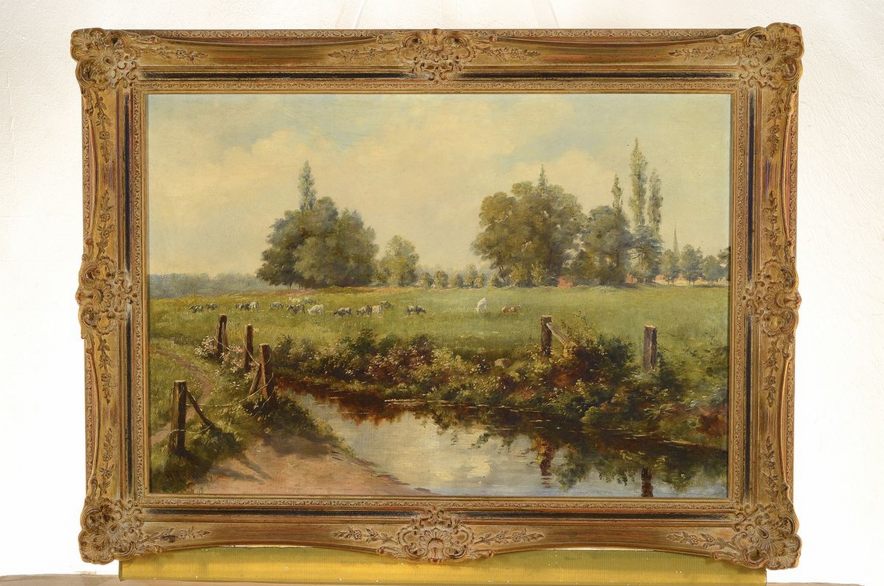 Detail k: M. Arndt, Anfang 20. Jh., Kühe auf der Weide, Öl/Lwd, signiert, restauriert, ca. 50 x 72 cm, Rahmen l. best., ca. 64 x 86cm