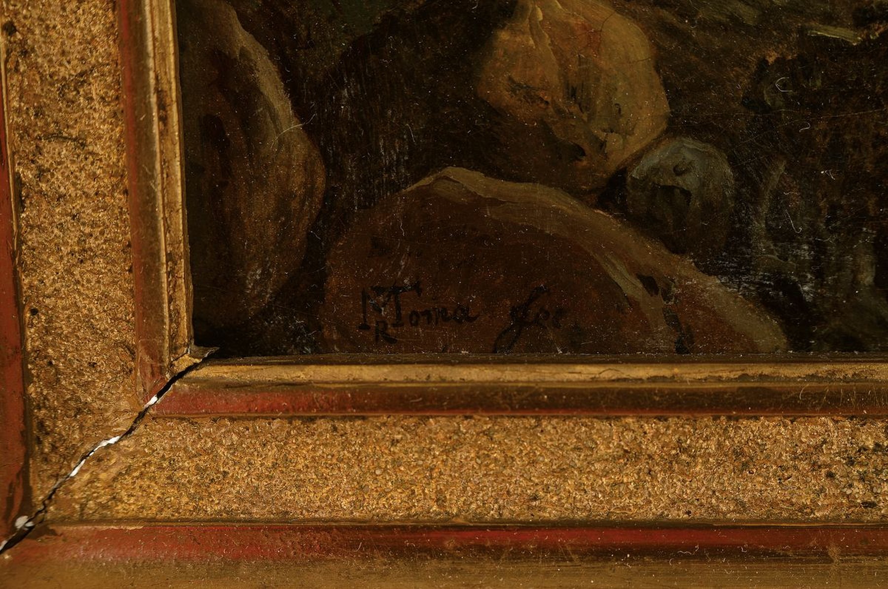 Detail a: M.R. Torna oder Toina, Spätromantiker um 1860, italienische Landschaft mit Personen, qualitätvolle Malerei, Öl/Lwd, li. unten signiert, 45 x 62 ...