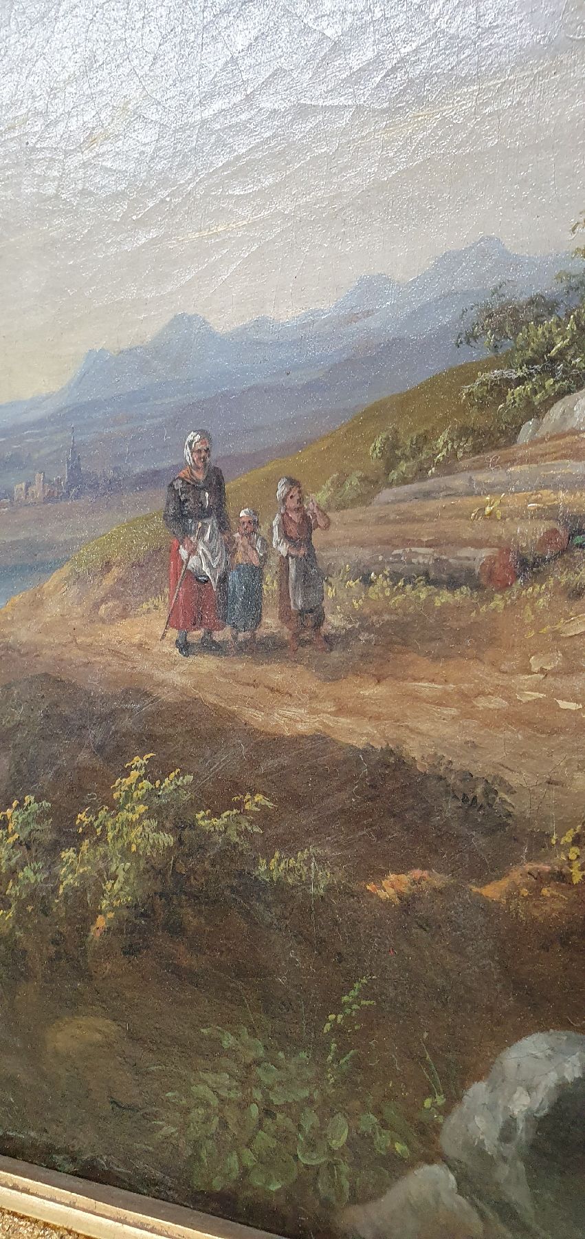 Detail c: M.R. Torna oder Toina, Spätromantiker um 1860, italienische Landschaft mit Personen, qualitätvolle Malerei, Öl/Lwd, li. unten signiert, 45 x 62 ...