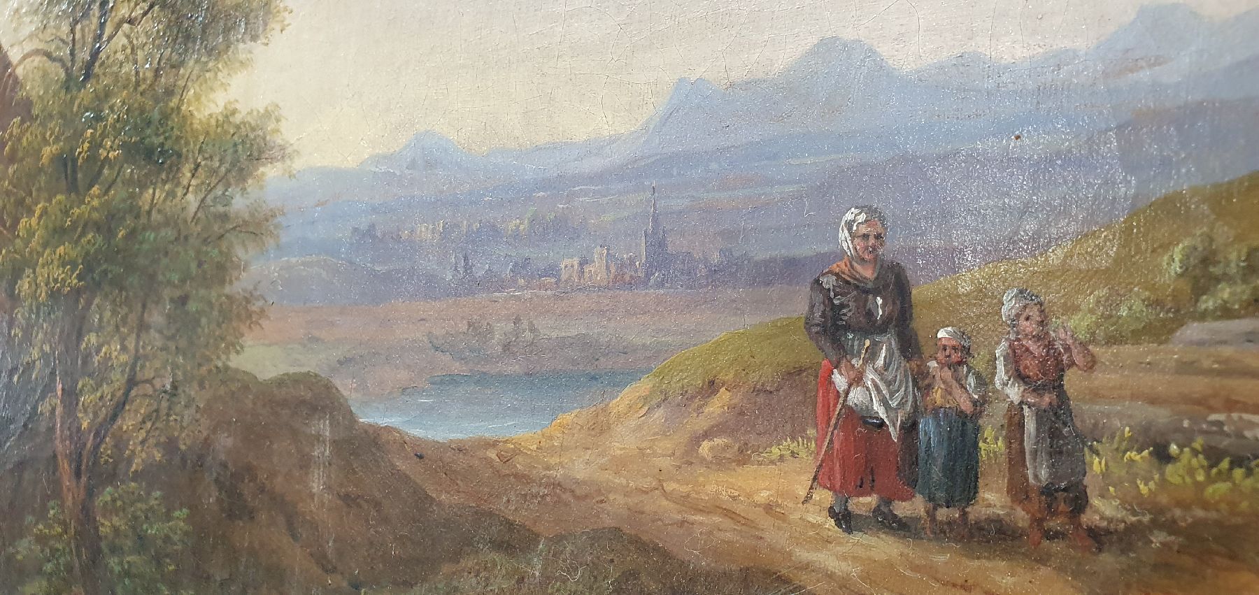 Detail e: M.R. Torna oder Toina, Spätromantiker um 1860, italienische Landschaft mit Personen, qualitätvolle Malerei, Öl/Lwd, li. unten signiert, 45 x 62 ...