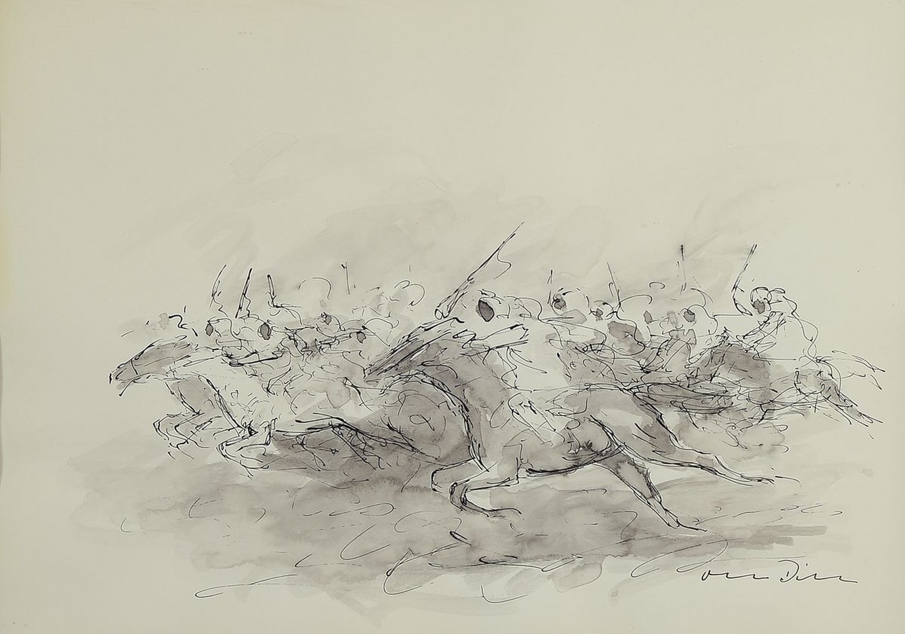 Otto Dill, 1884 Neustadt- 1957 Bad Dürkheim, arabische Reiter, Tuschezeichnung aquarelliert, signiert, ca. 27 x 37 cm, unter Glas, Rahmen
