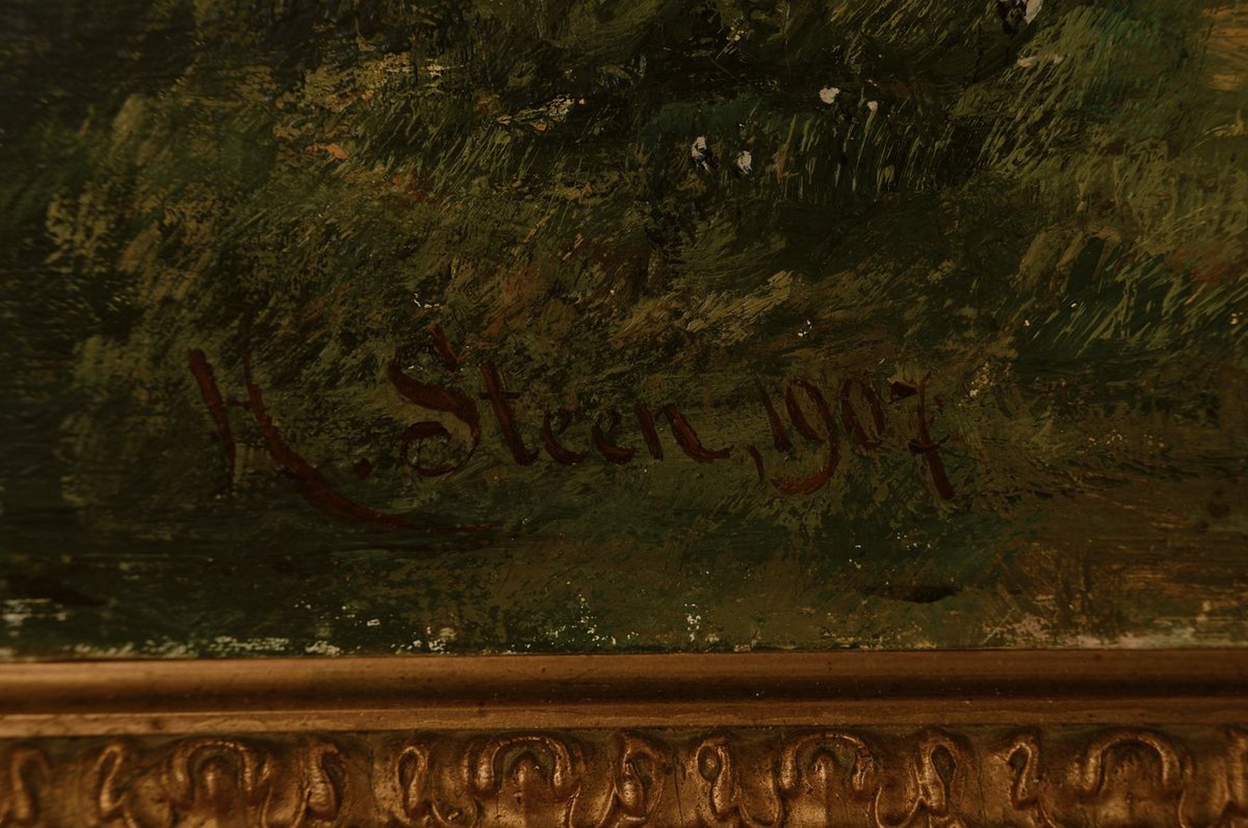 Detail a: Heinrich Steen, Maler des 19./20. Jh., Holsteinisches Dorfbild, so rückseitig betitelt, Öl/Lwd, links unten signiert und dat. 1907, ca. 70x106cm, ...