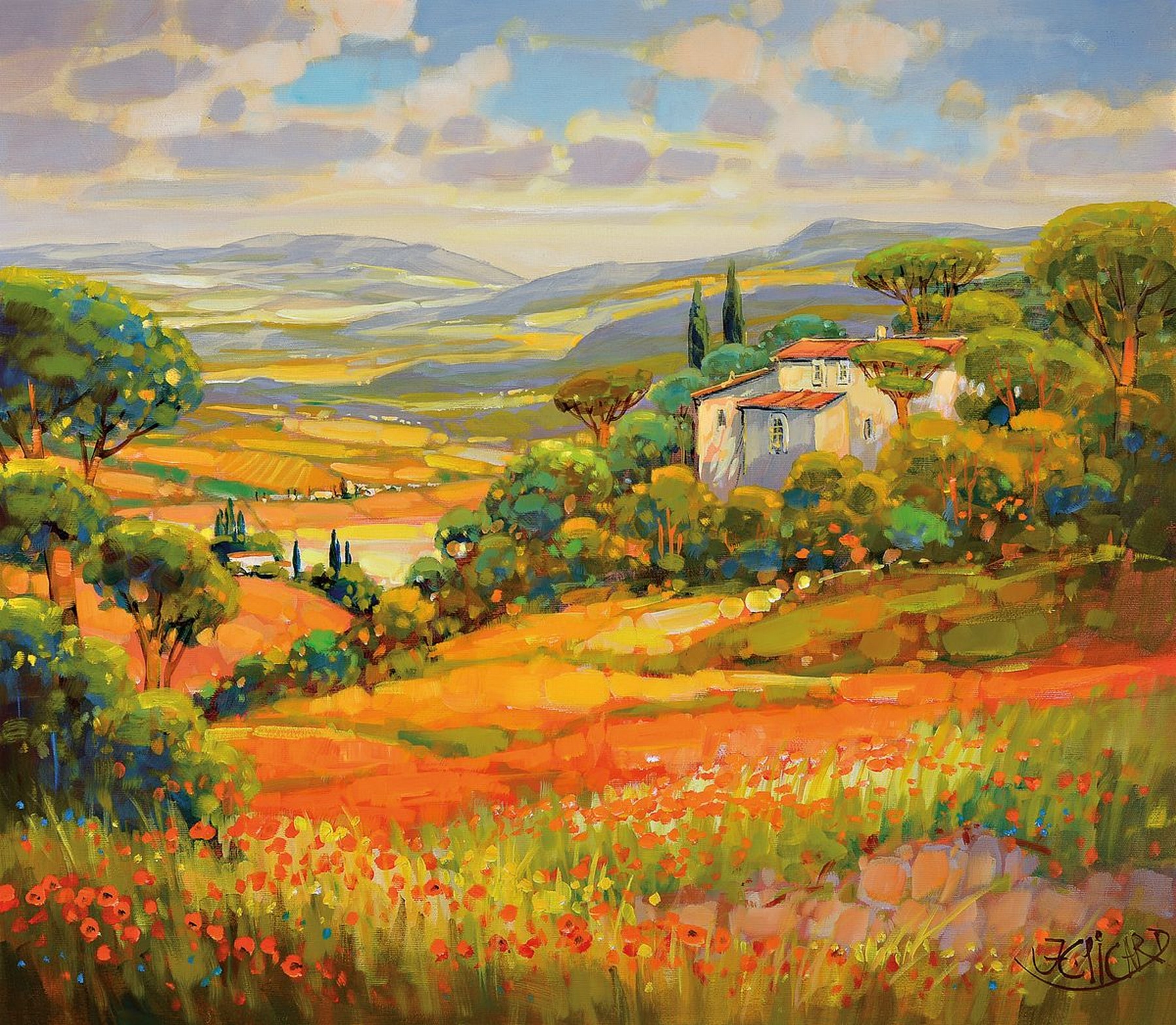 Jean -Claude Picard, geb. 1940, lebt und arbeitet in Mallorca, Toskanische Landschaft, Öl/Lwd, rechts unten signiert JC Picard, ca. 70x80cm, R. ca. ...