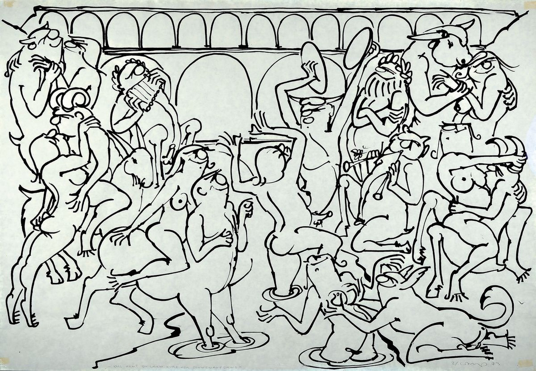 Detail b: Walter Naß, 1927 Mainz-1986 Darmstadt, 2 Lithographien: , betitelt, signiert und dat. 73, ca. 68x100cm, Kleber-spuren in den Ecken, u.Gl., R., ...