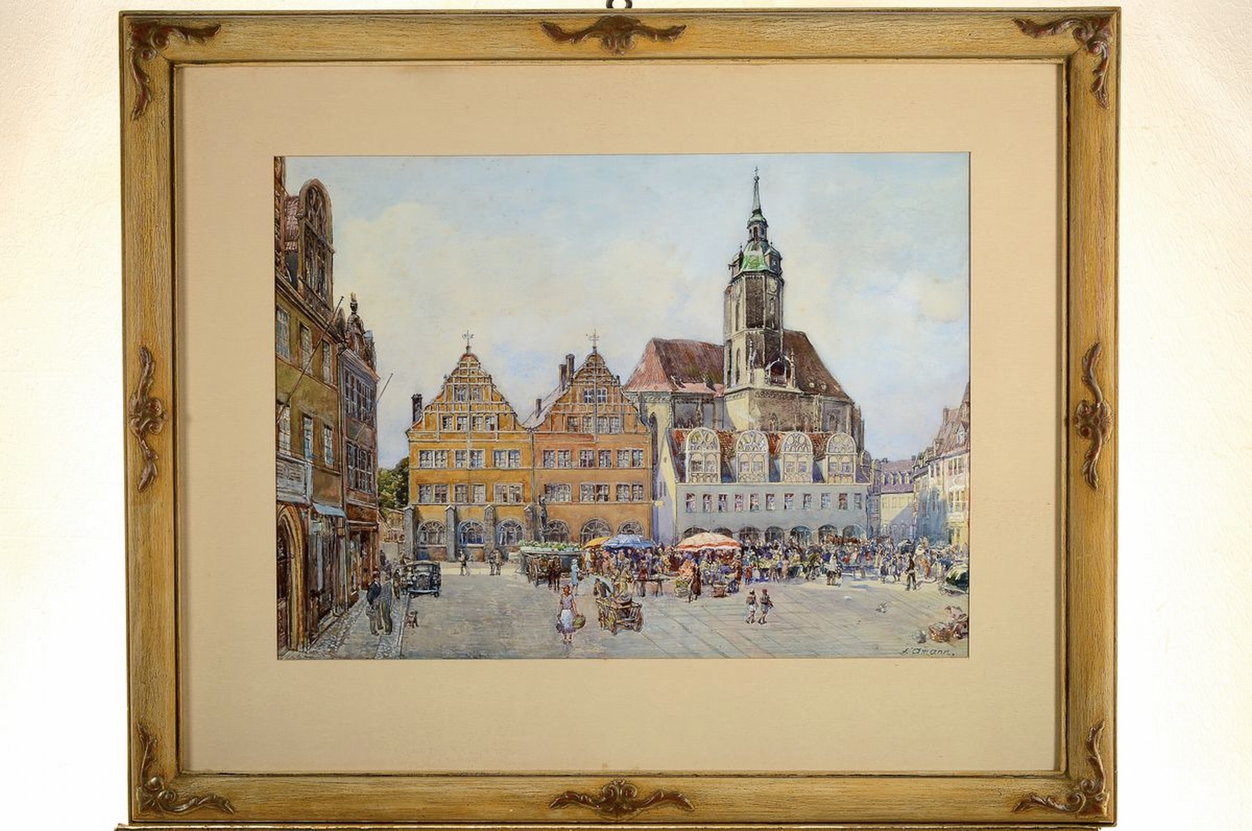 Detail k: Fritz Amann, 1878 Gera-Untermhaus bis 1969 Naumburg, Ansicht aus Naumburg, Aquarell auf Papier, rechts unten signiert, ca. 40x55cm, PP, u.Gl., R. ca. ...