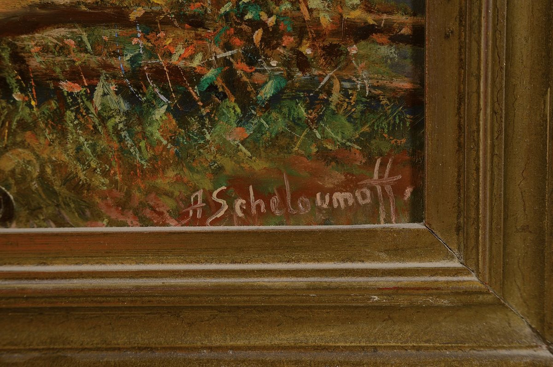 Detail a: Afanasij Ivanovic Scheloumoff, 1892-1983 Polen, hier: Parforcejagd mit reicher Figurenstaffage, im Vordergrund Reiter fällt von einem Pferd, ...