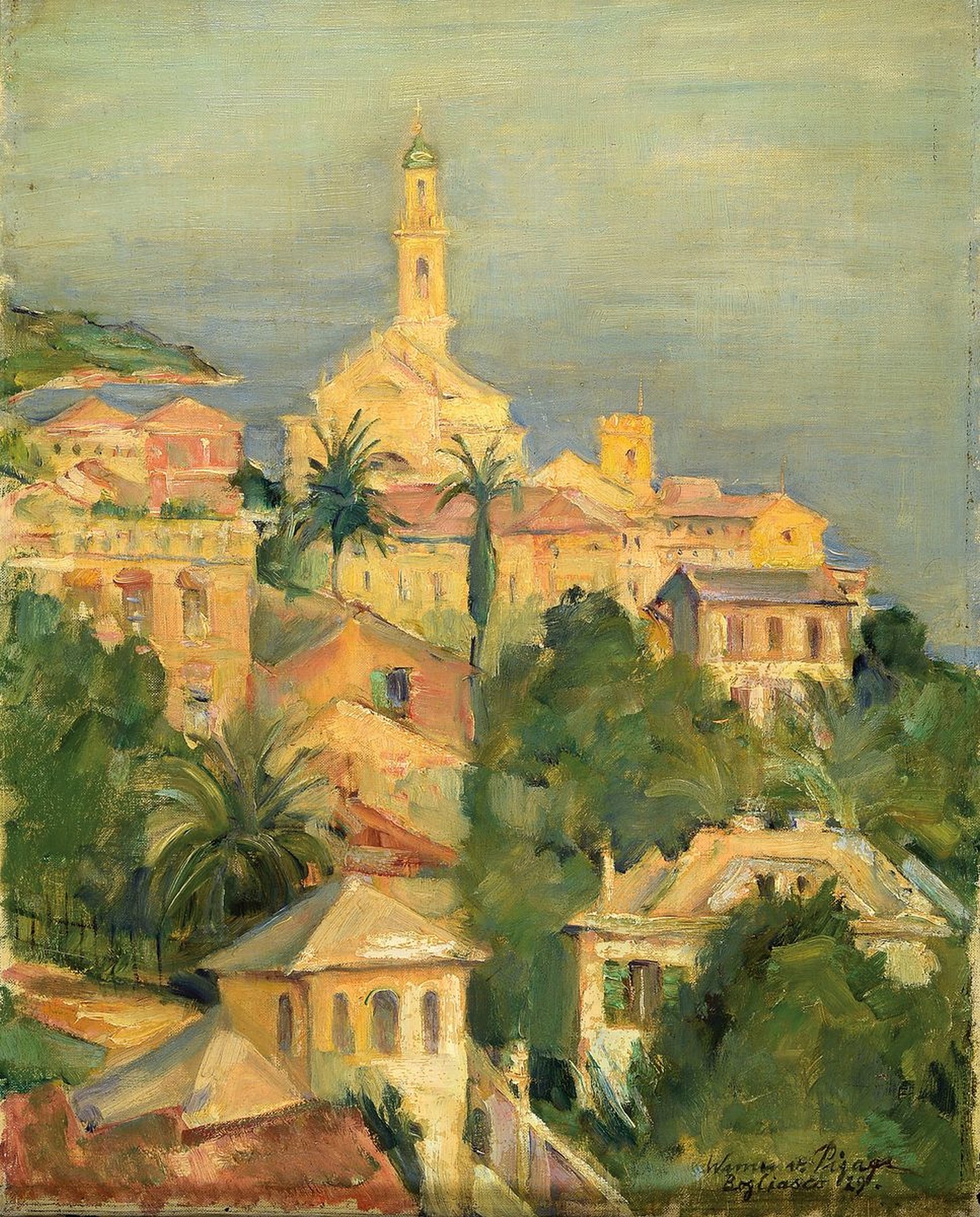 Werner von Pigage, 1888 Breslau-1959 Mannheim, Ansicht aus Bogliasco, Öl/Lwd, rechts unten signiert und bez., ca. 46x37cm, R. ca. 50x41cm