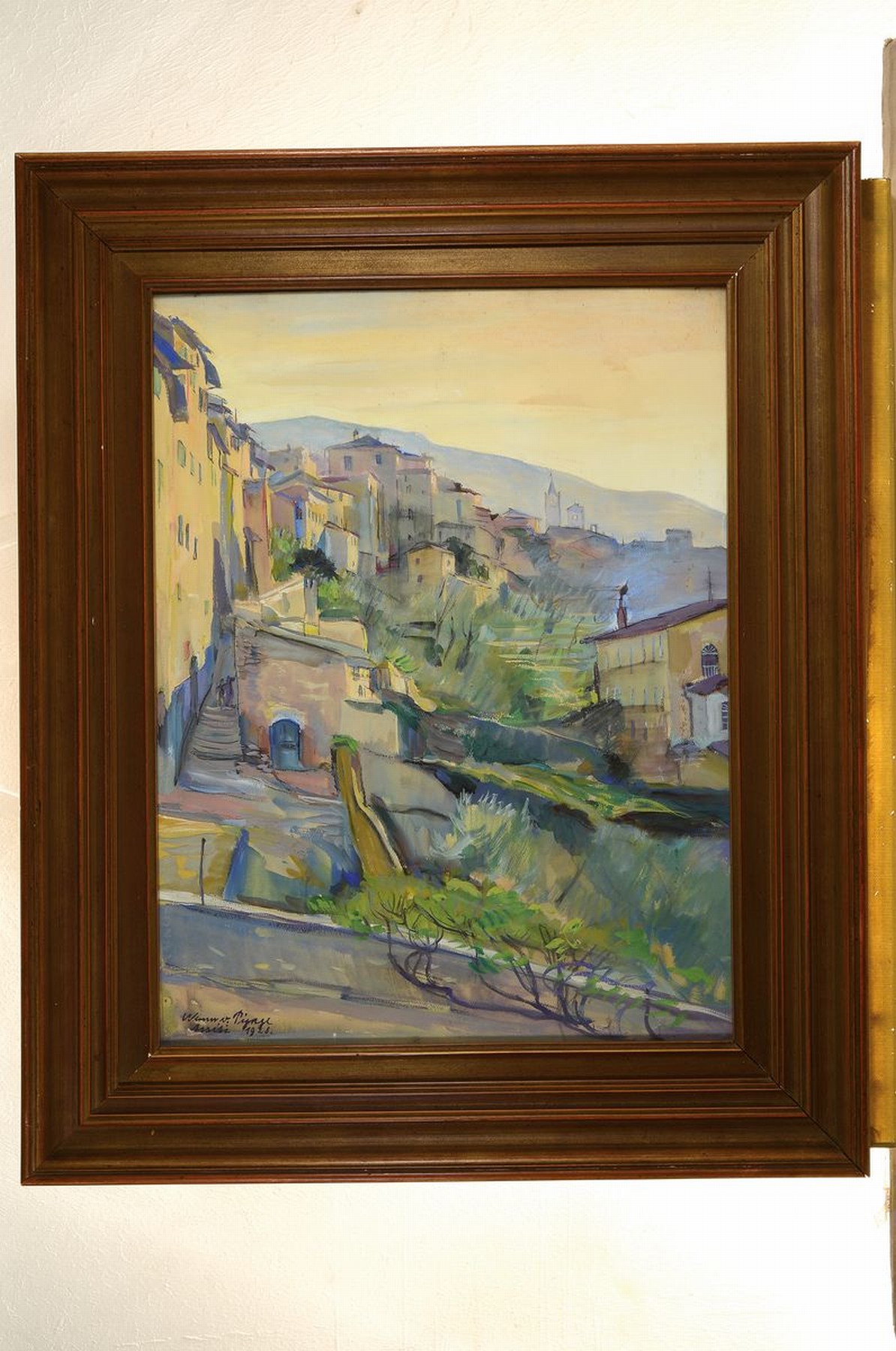 Detail k: Werner von Pigage, 1888 Breslau-1959 Mannheim, Ansicht aus Assisi, Aquarell auf Papier, links unten signiert und dat. 1928, ca. 61x46cm, u.Gl., R. ...