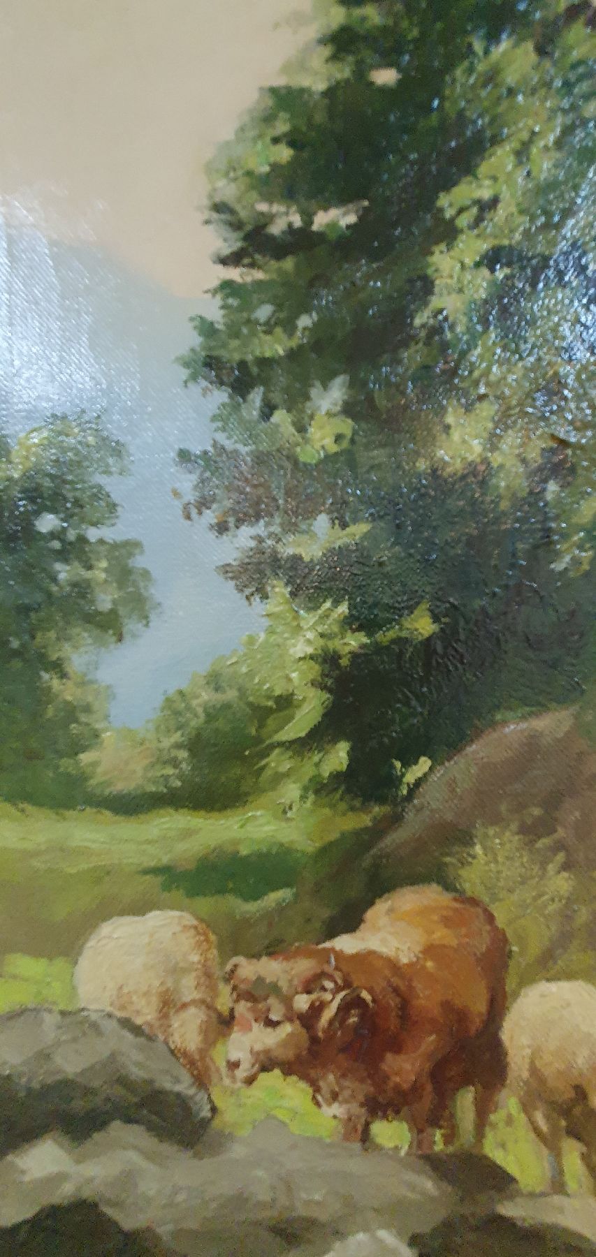 Detail c: August Weber-Brauns, 1887 Hannover-1956 Frankfurt, Studium an der Akademie Düsseldorf, hier: Weidende Schafe, Öl/Lwd, links unten signiert, ca. ...