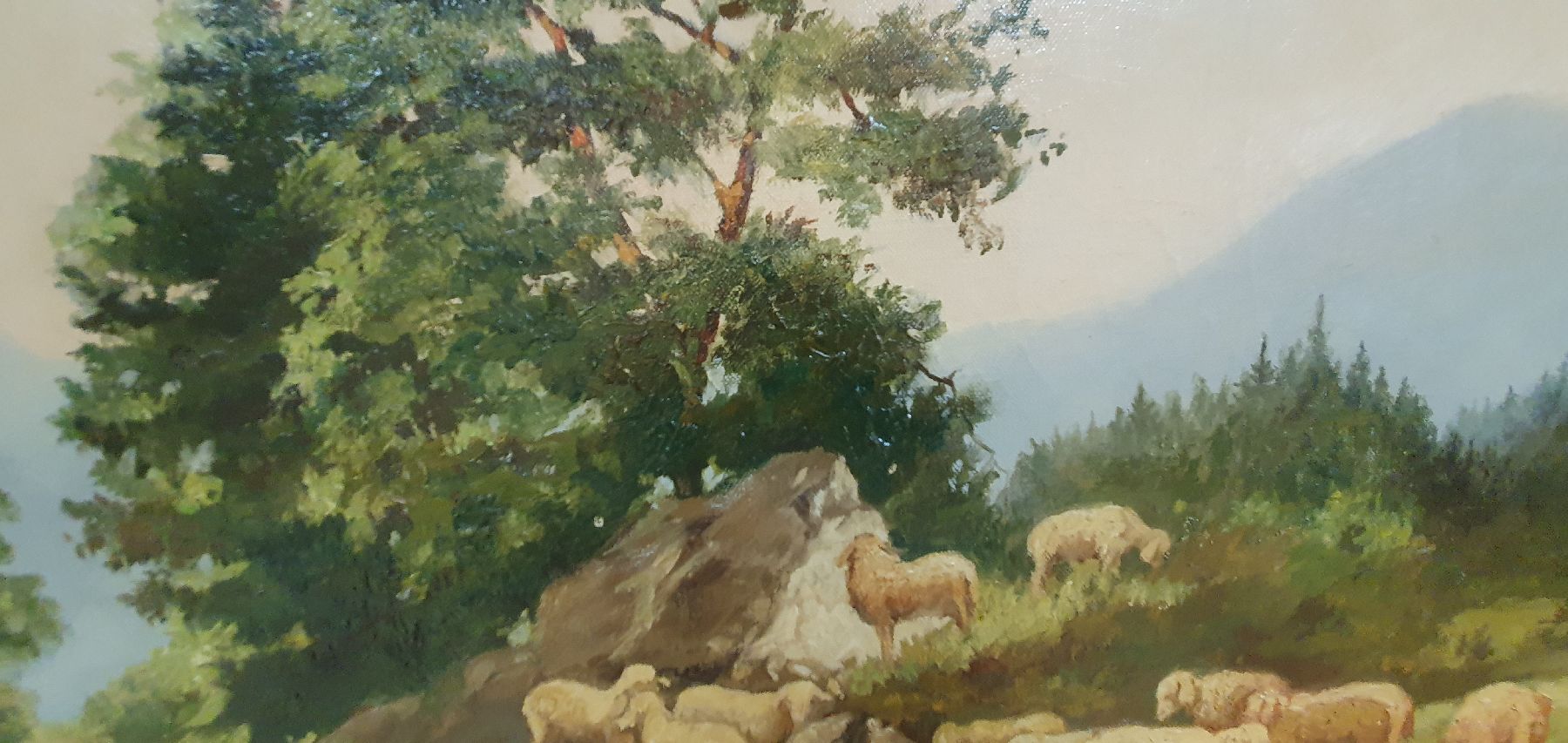 Detail d: August Weber-Brauns, 1887 Hannover-1956 Frankfurt, Studium an der Akademie Düsseldorf, hier: Weidende Schafe, Öl/Lwd, links unten signiert, ca. ...
