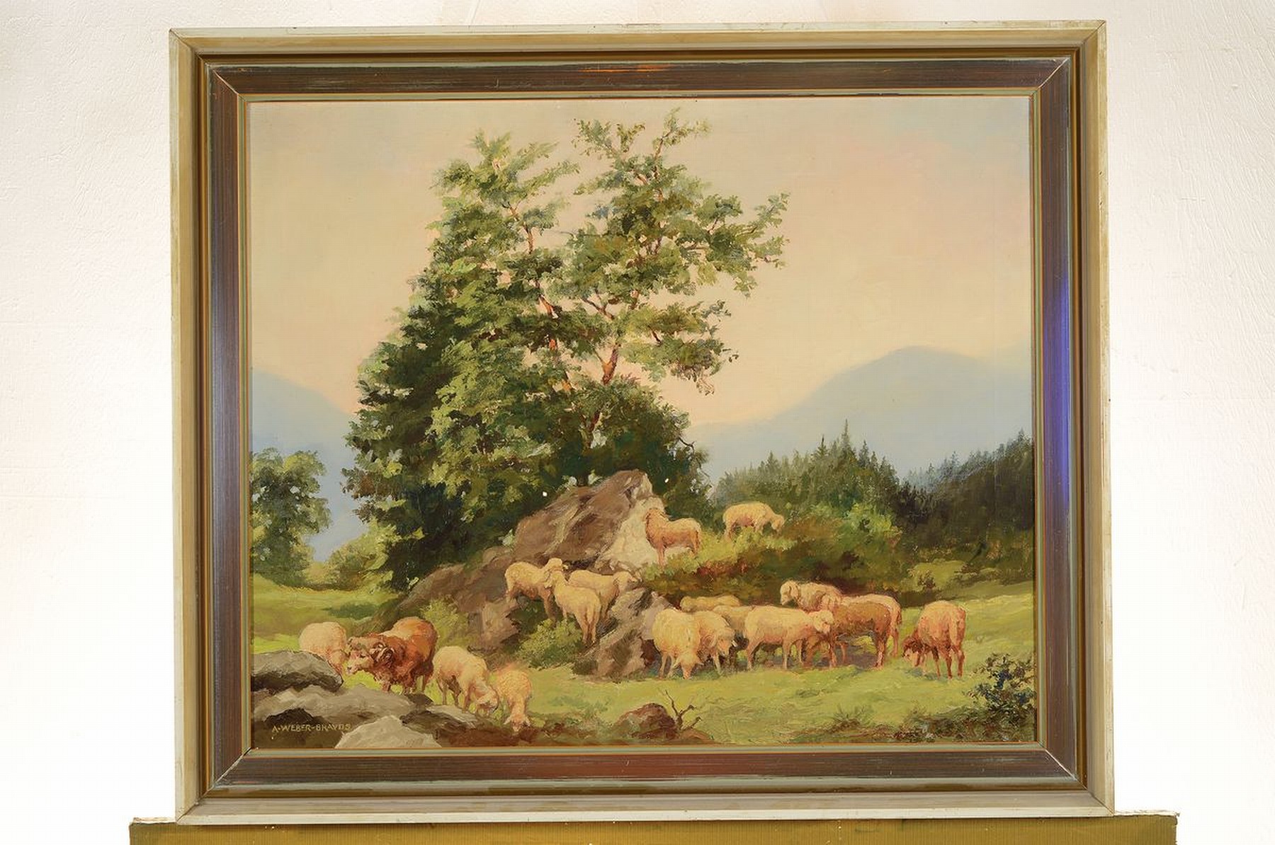 Detail k: August Weber-Brauns, 1887 Hannover-1956 Frankfurt, Studium an der Akademie Düsseldorf, hier: Weidende Schafe, Öl/Lwd, links unten signiert, ca. ...