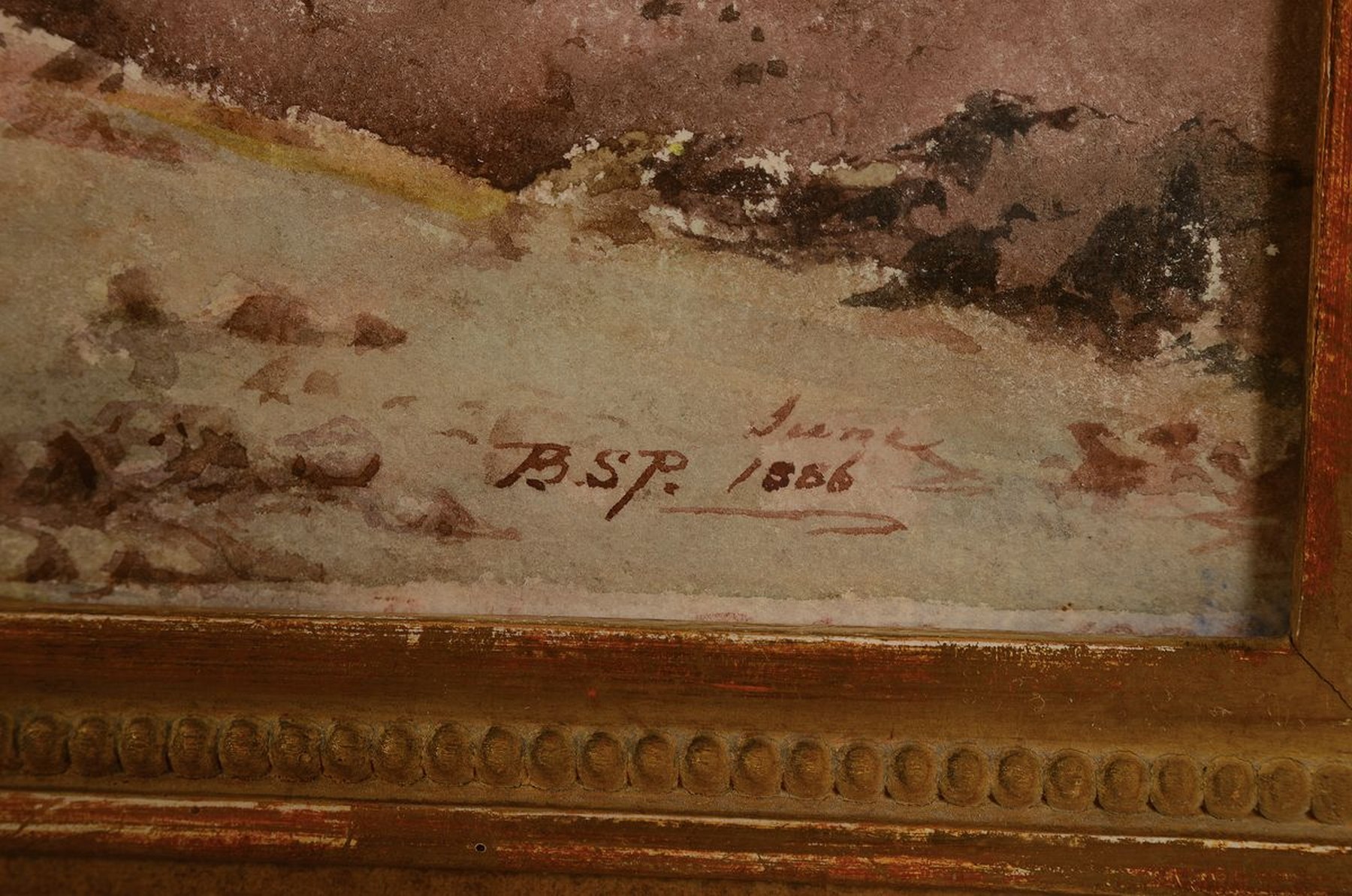 Detail a: Monogrammist B.S.P., datiert 1886, Bauern beim Säen, Aquarell auf Papier, rechts unten monogr. und dat., ca. 35x 49cm, u.Gl., R. ca. 49x63cm
