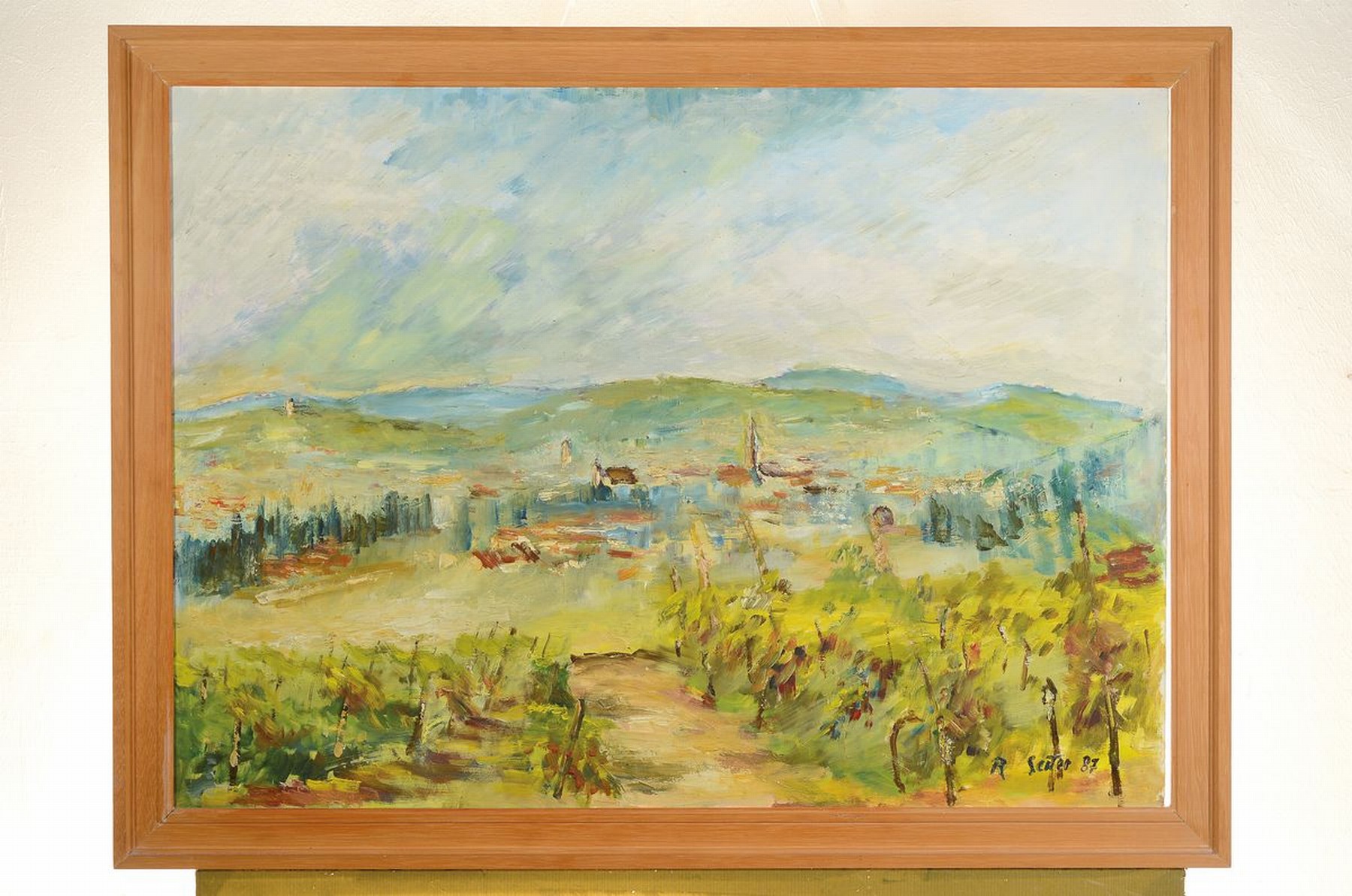 Detail k: Robert Seiter, geb. 1912 Ludwigshafen, Blick in die Rheinebene, Öl/Malkarton, rechts unten signiert und dat. 87, ca. 58x79cm, R. ca. 66x88cm