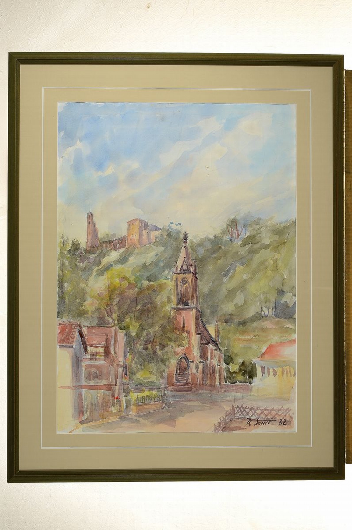 Detail k: Robert Seiter, geb. 1912 Ludwigshafen, Blick auf die Kirche von Hausen und die Limburg; Aquarell auf Papier, rechts unten signiert und dat. 82, ca. ...