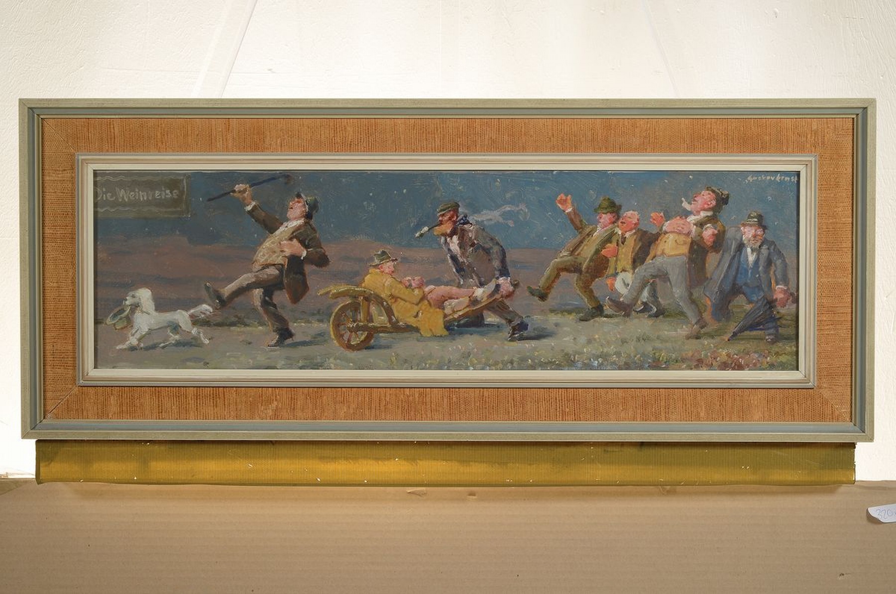 Detail k: Gustav Ernst, 1858 Elsterberg-1945 Bad Dürkheim, "Weinreise", sieben singende fröhliche Männer, Öl/Malkarton, rechts oben signiert, ca. ...
