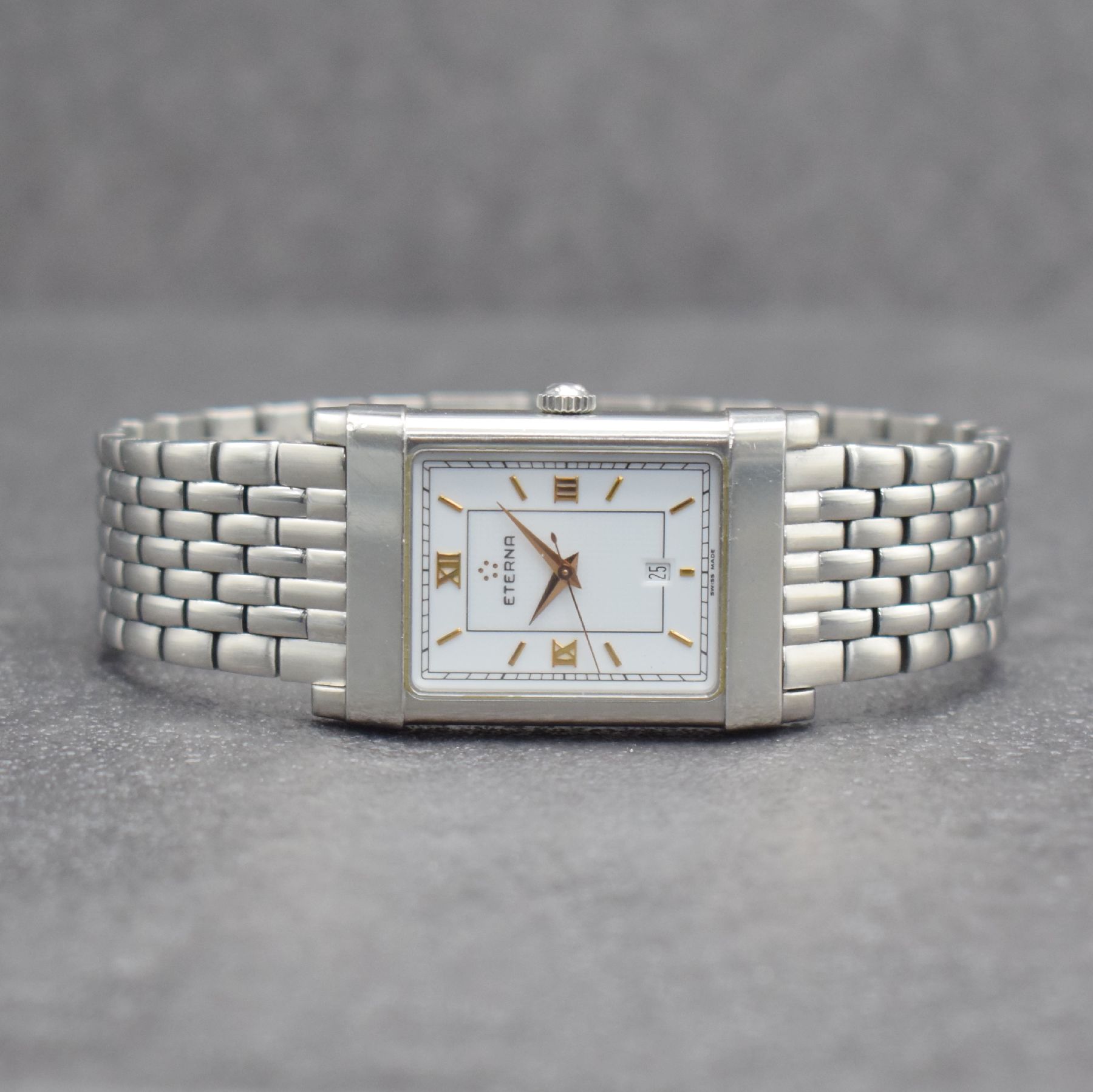 ETERNA-MATIC 1935 Les Historiques Armbanduhr in Stahl, Schweiz um 1998, Automatik, Ref. 8490.41, Boden aufgedr., orig. Gliederband m. dopp. ...