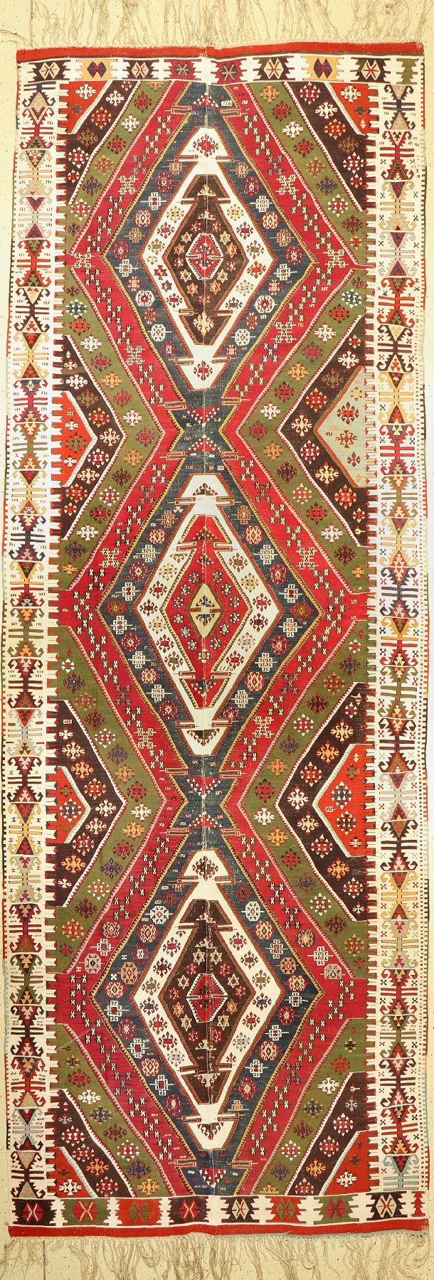Anatol Kelim antik, Türkei, um 1910, Wolle auf Wolle, ca. 465 x 162 cm, EHZ: 2-3, (Zwei Bahnig)