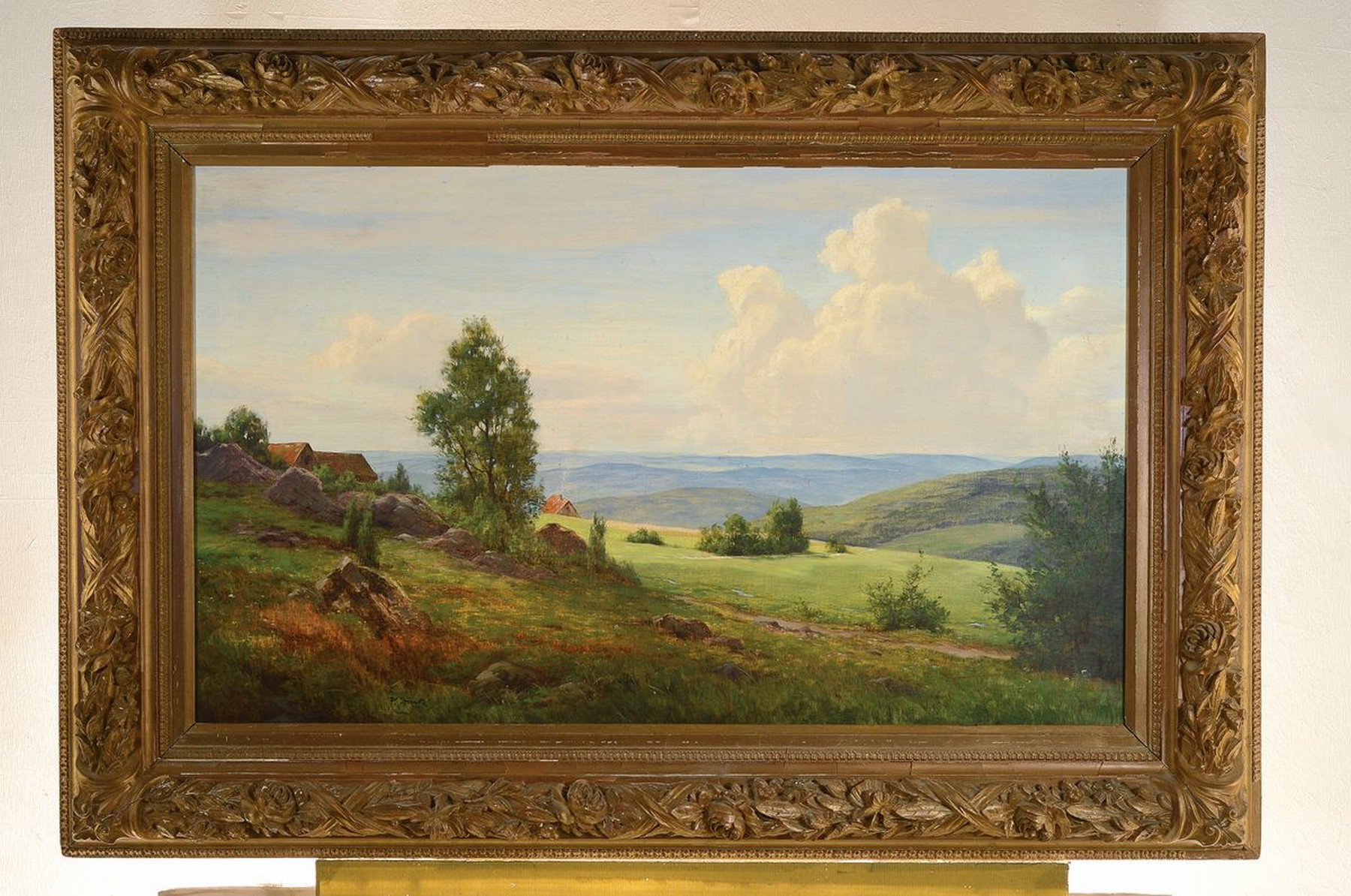 Detail k: Hanny Franke, 1890 Koblenz-1973 Frankfurt, Blick in eine sommerliche Taunuslandschaft, Öl/Lwd, links unten signiert, ca. 59x95cm, breiter ...