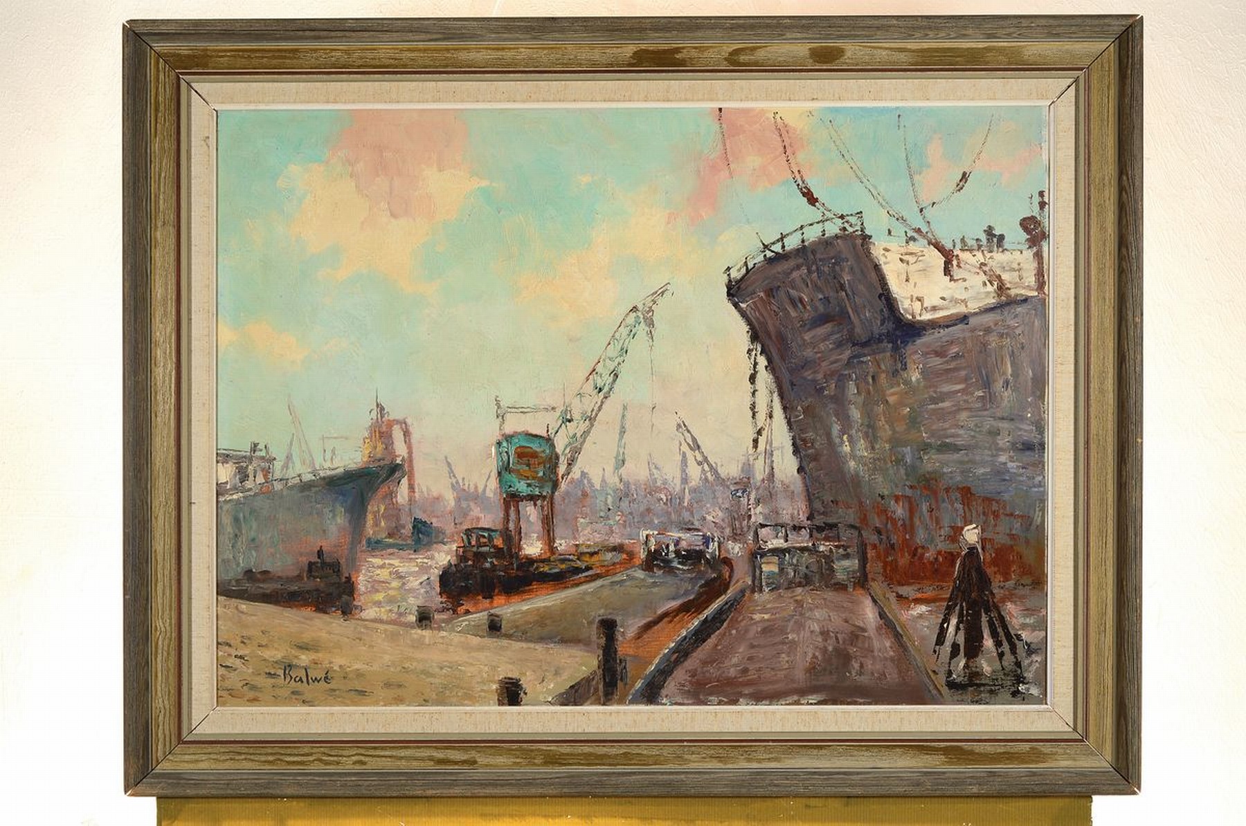 Detail k: Arnold Balwé, 1898 Dresden-1983 Feldwies am Chiemsee, Studium an den Akademien Antwerpen und München, hier: Hafenszene, wohl Antwerpen, 1920er ...